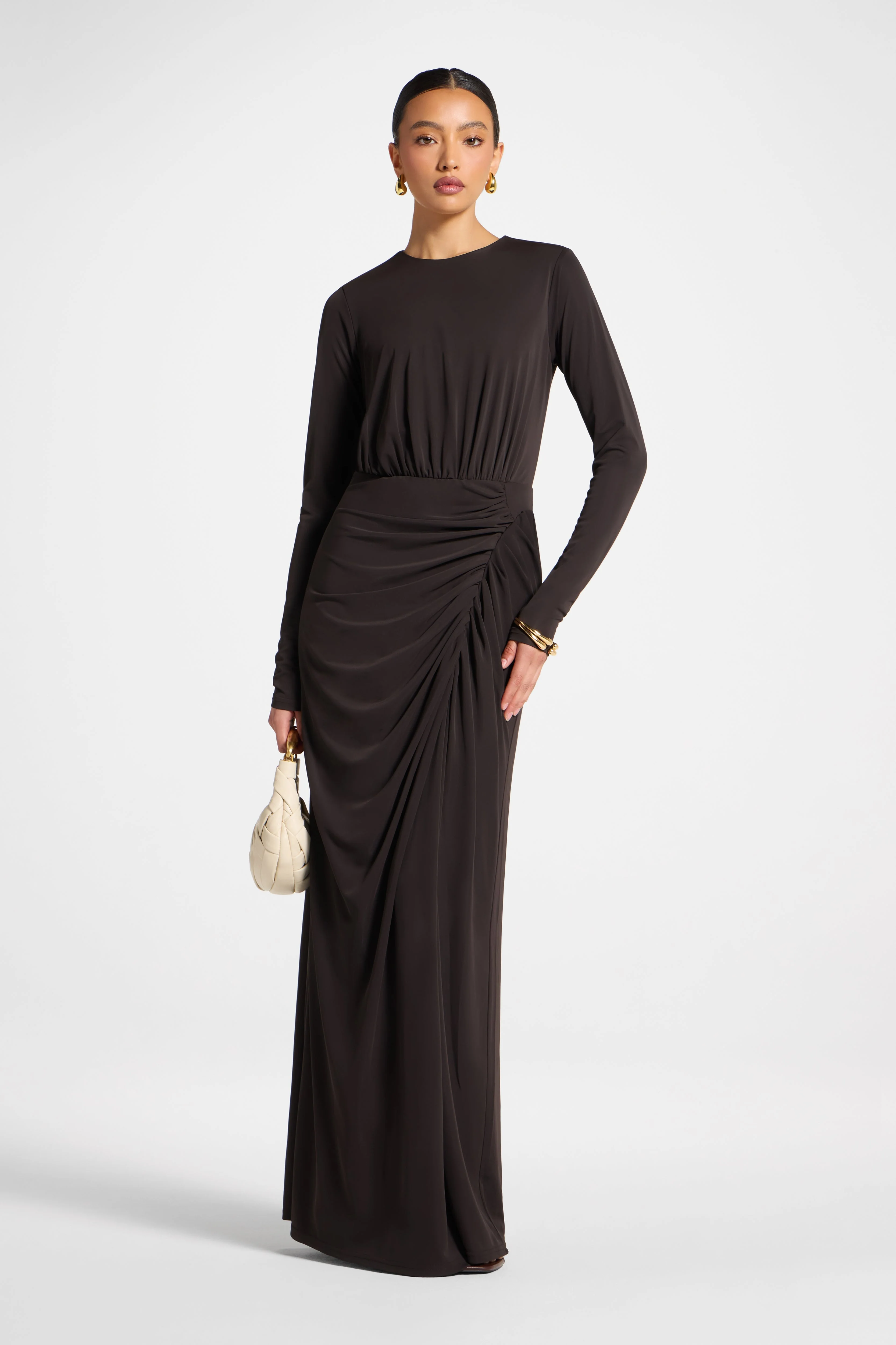 Rouched Wrap Maxi Dress - Chocolate Torte - Image 5