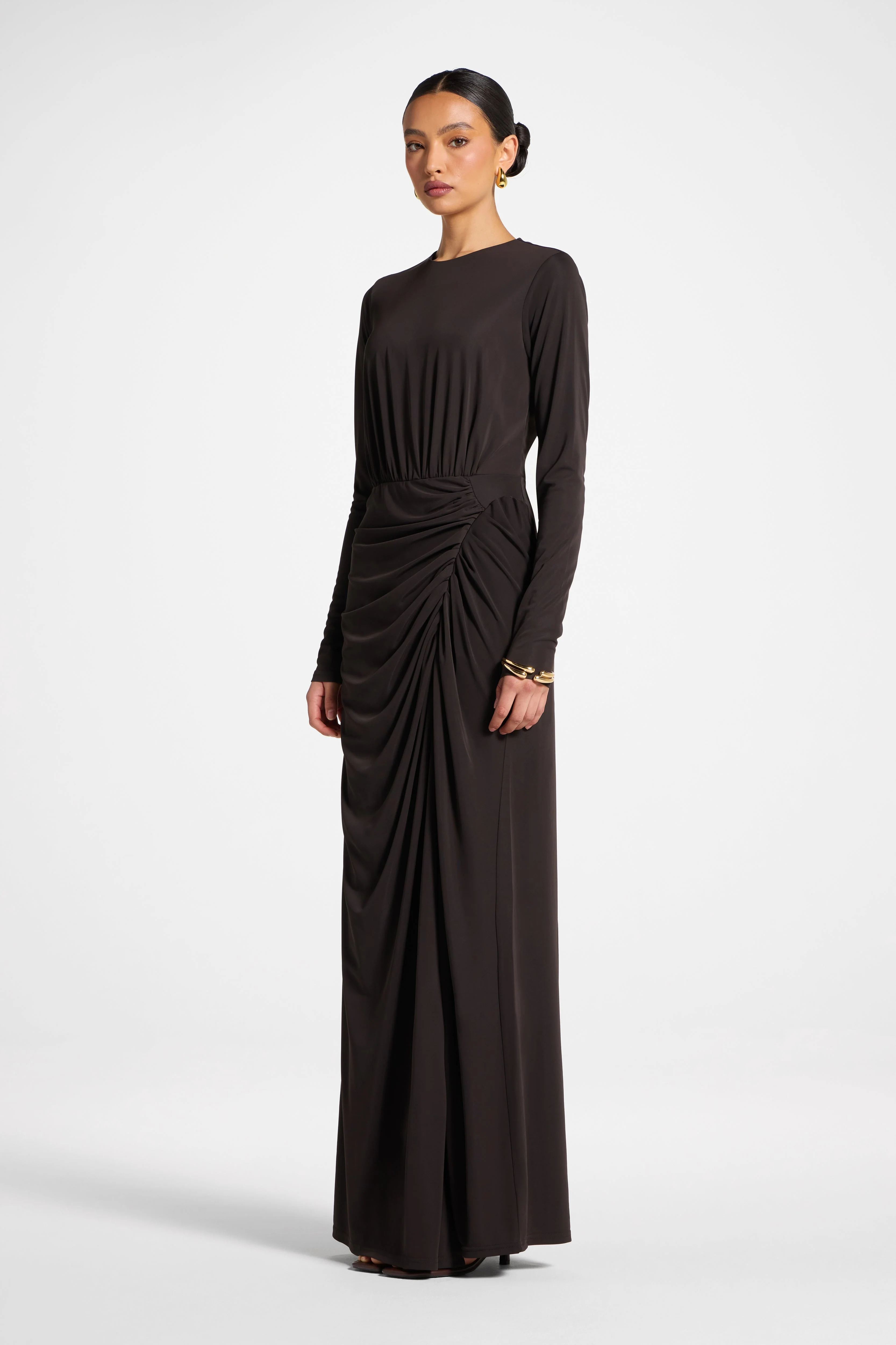 Rouched Wrap Maxi Dress - Chocolate Torte - Image 6