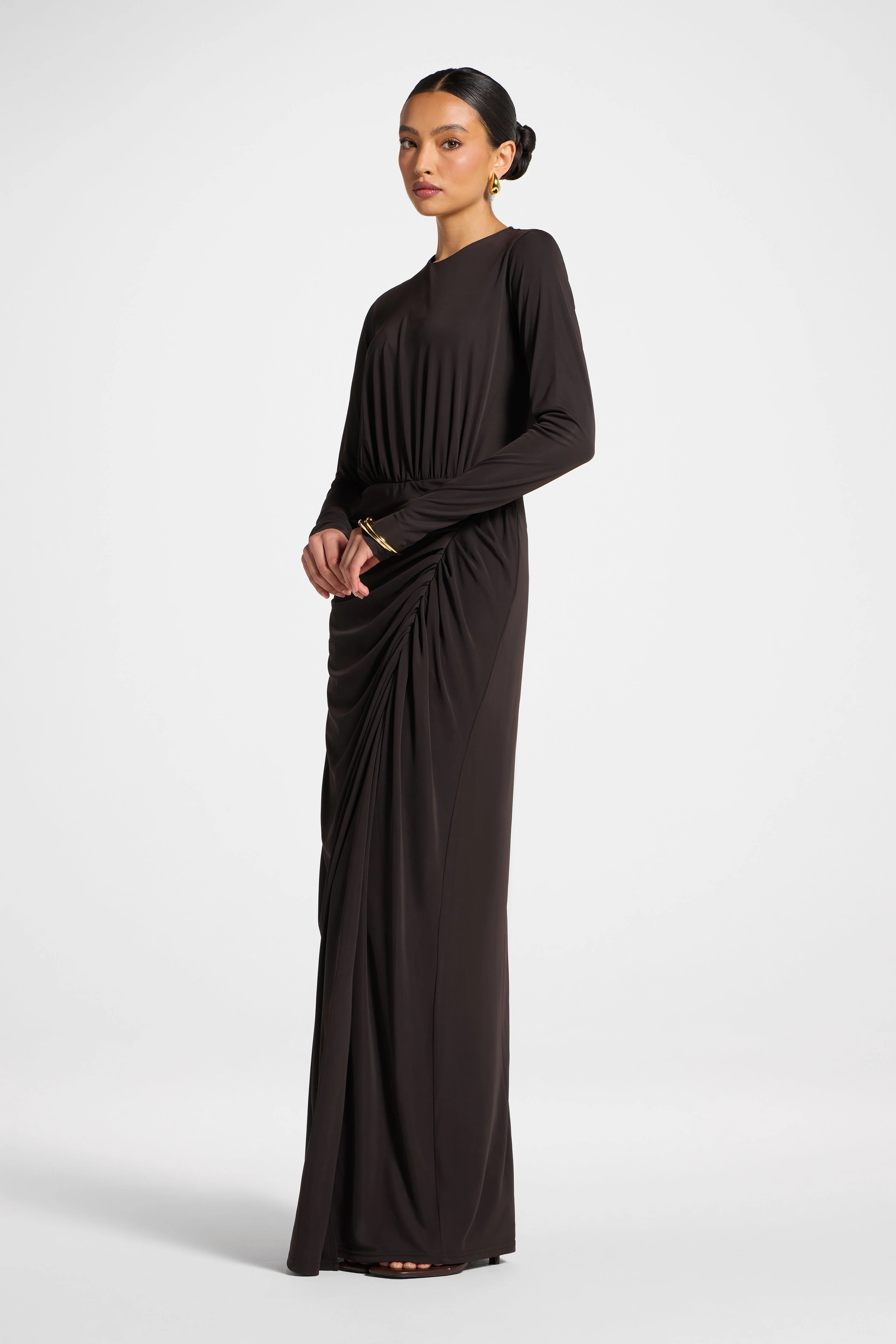 Rouched Wrap Maxi Dress - Chocolate Torte - Image 7