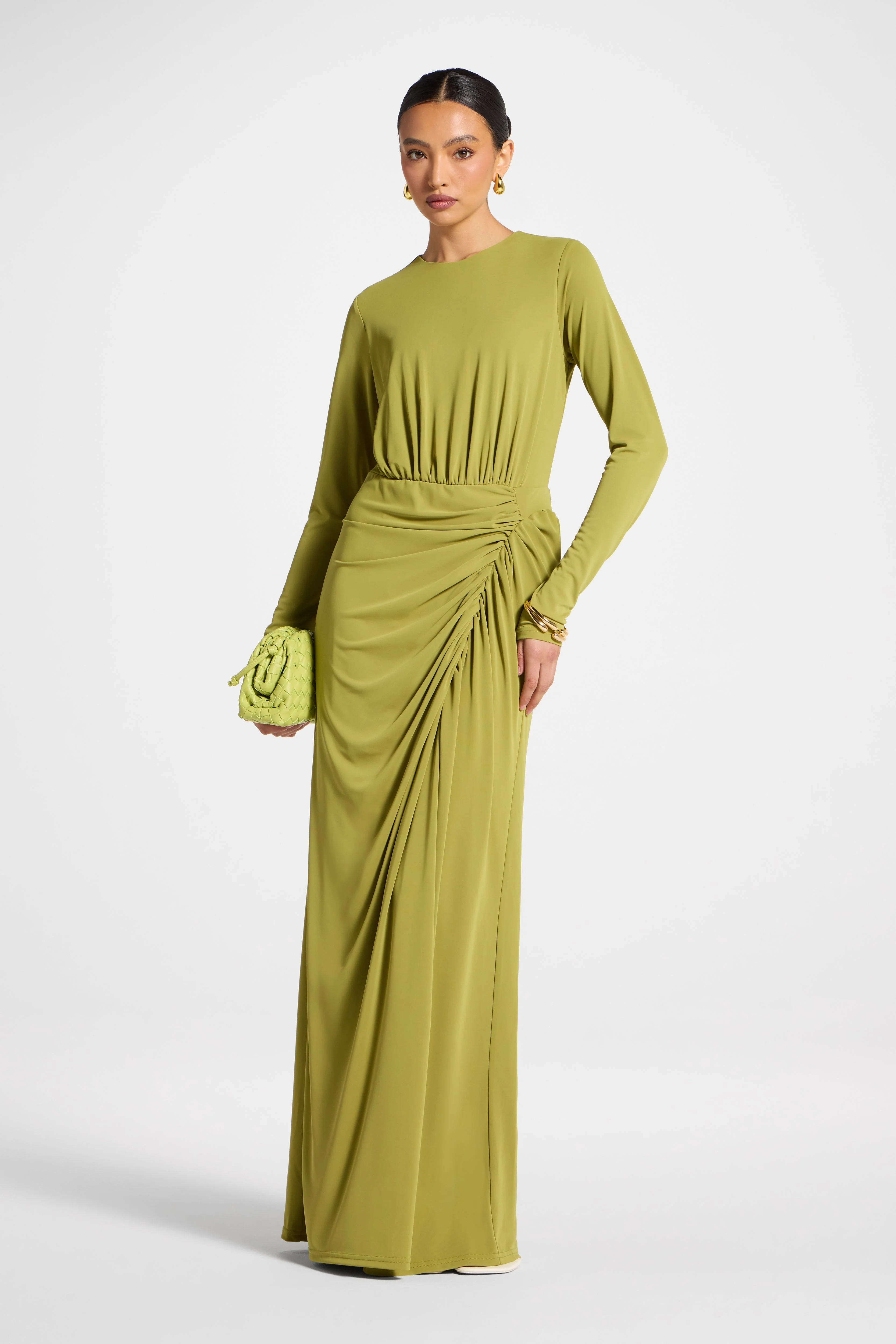 Rouched Wrap Maxi Dress - Evergreen - Image 3