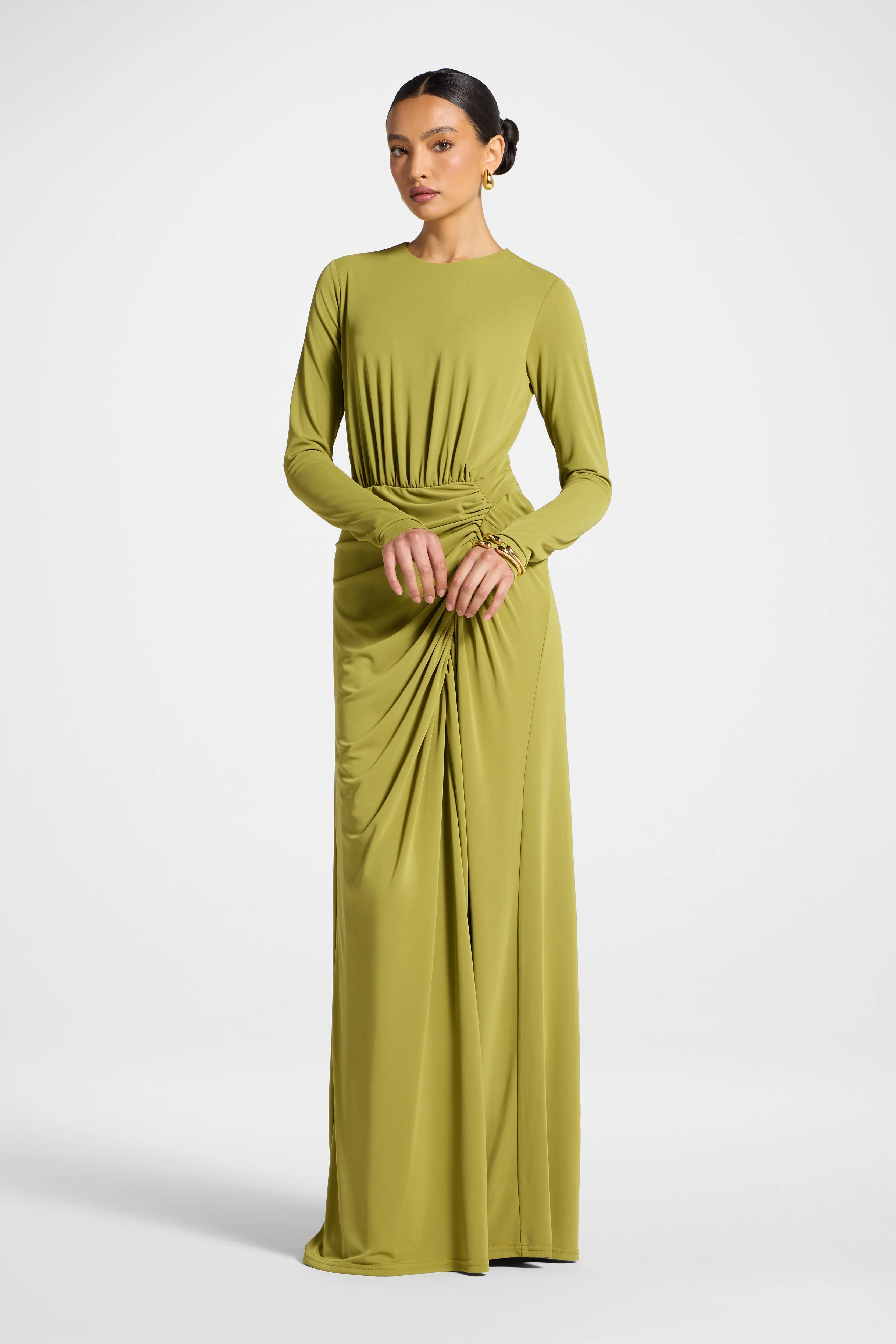 Rouched Wrap Maxi Dress - Evergreen - Image 5
