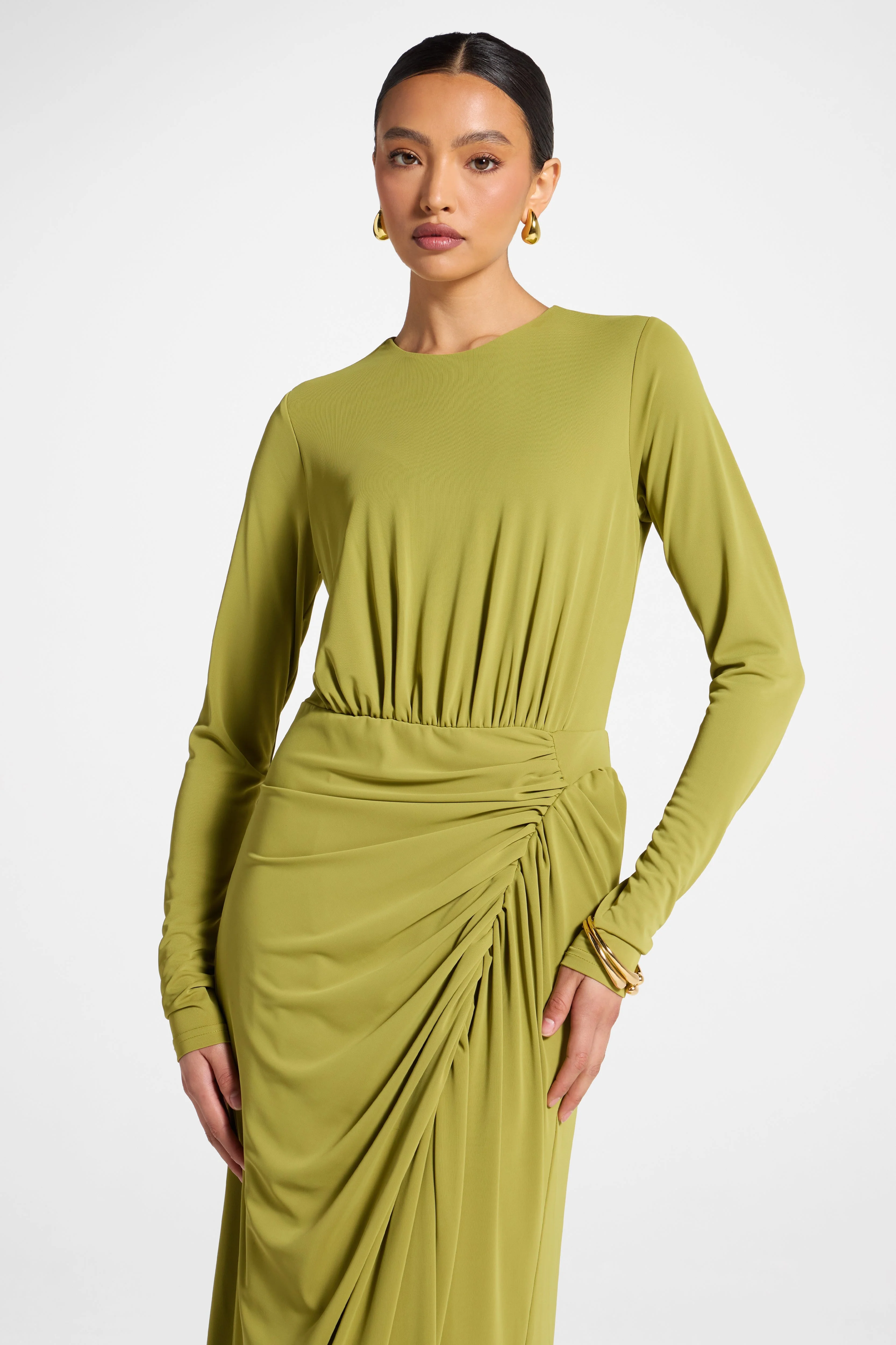 Rouched Wrap Maxi Dress - Evergreen - Image 7