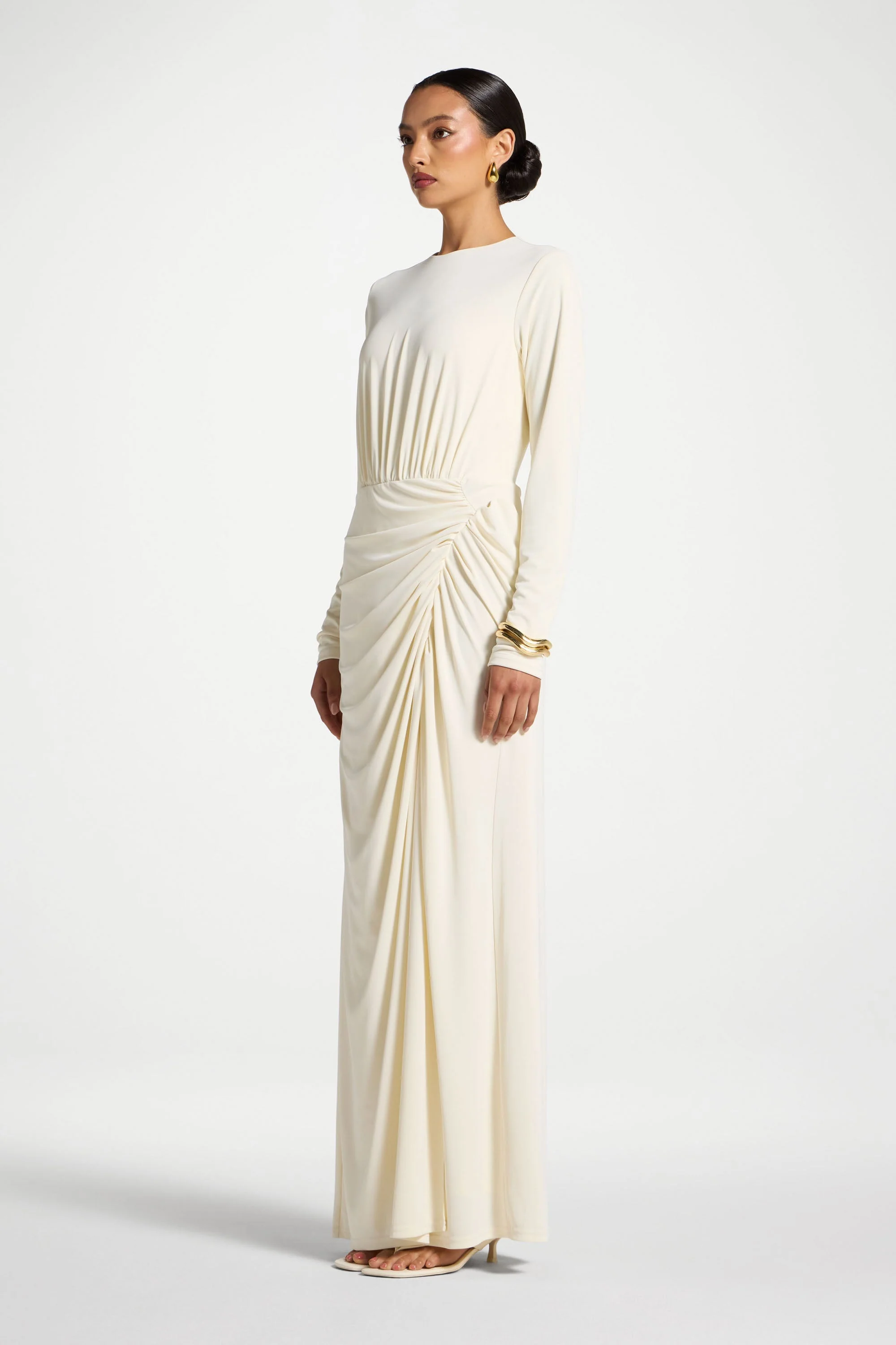 Rouched Wrap Maxi Dress - Ivory - Image 5
