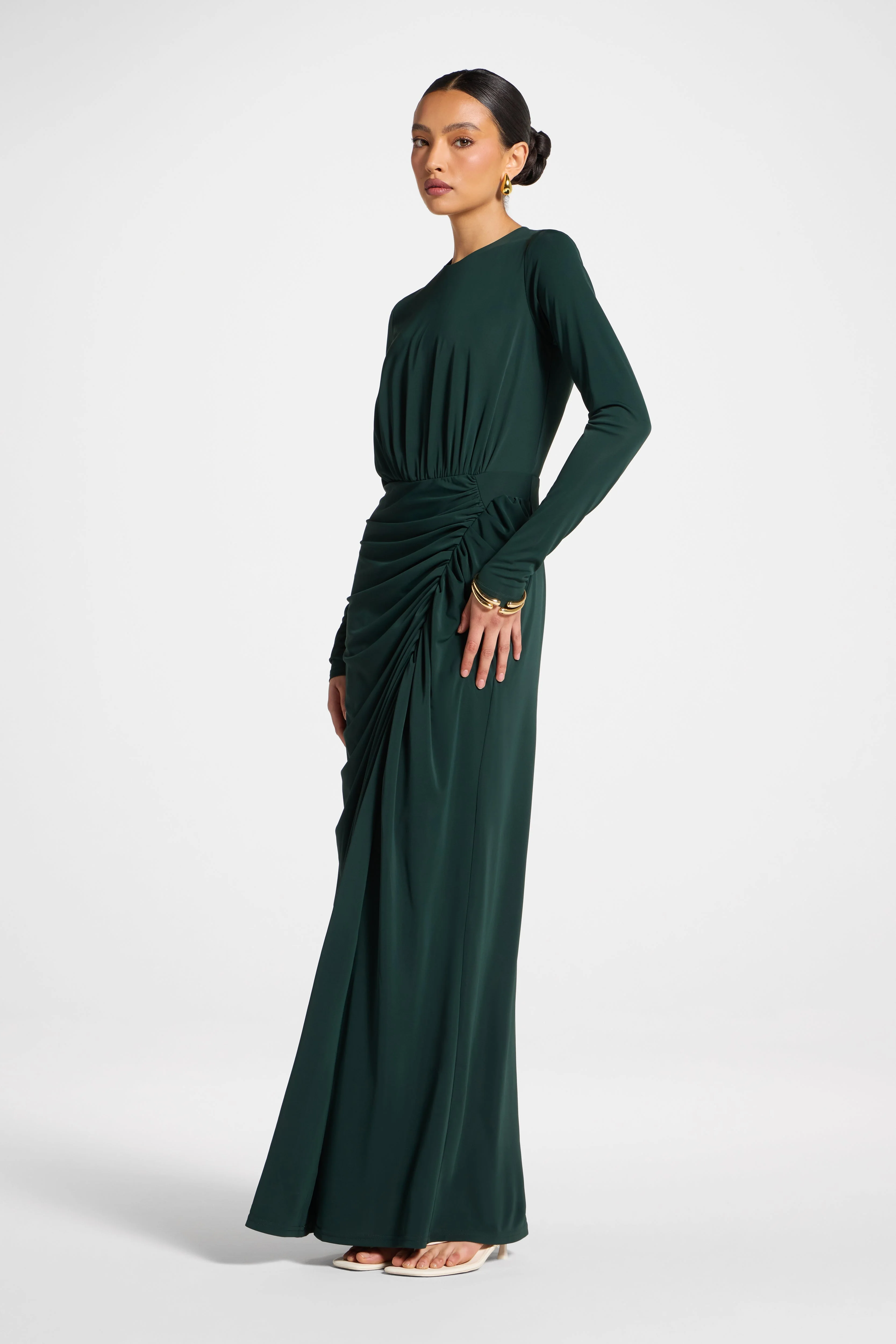 Rouched Wrap Maxi Dress - Scarab - Image 4