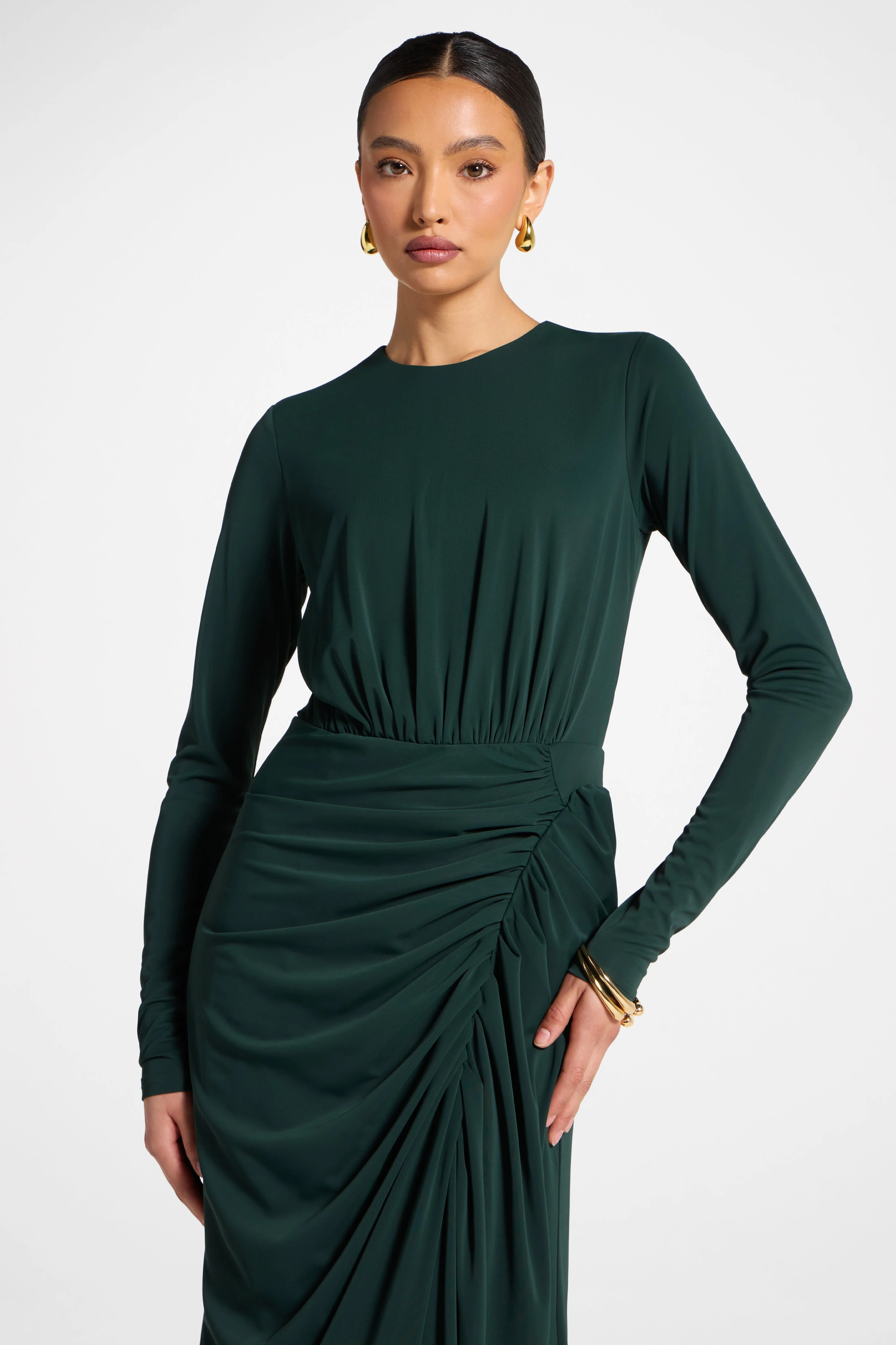 Rouched Wrap Maxi Dress - Scarab - Image 5