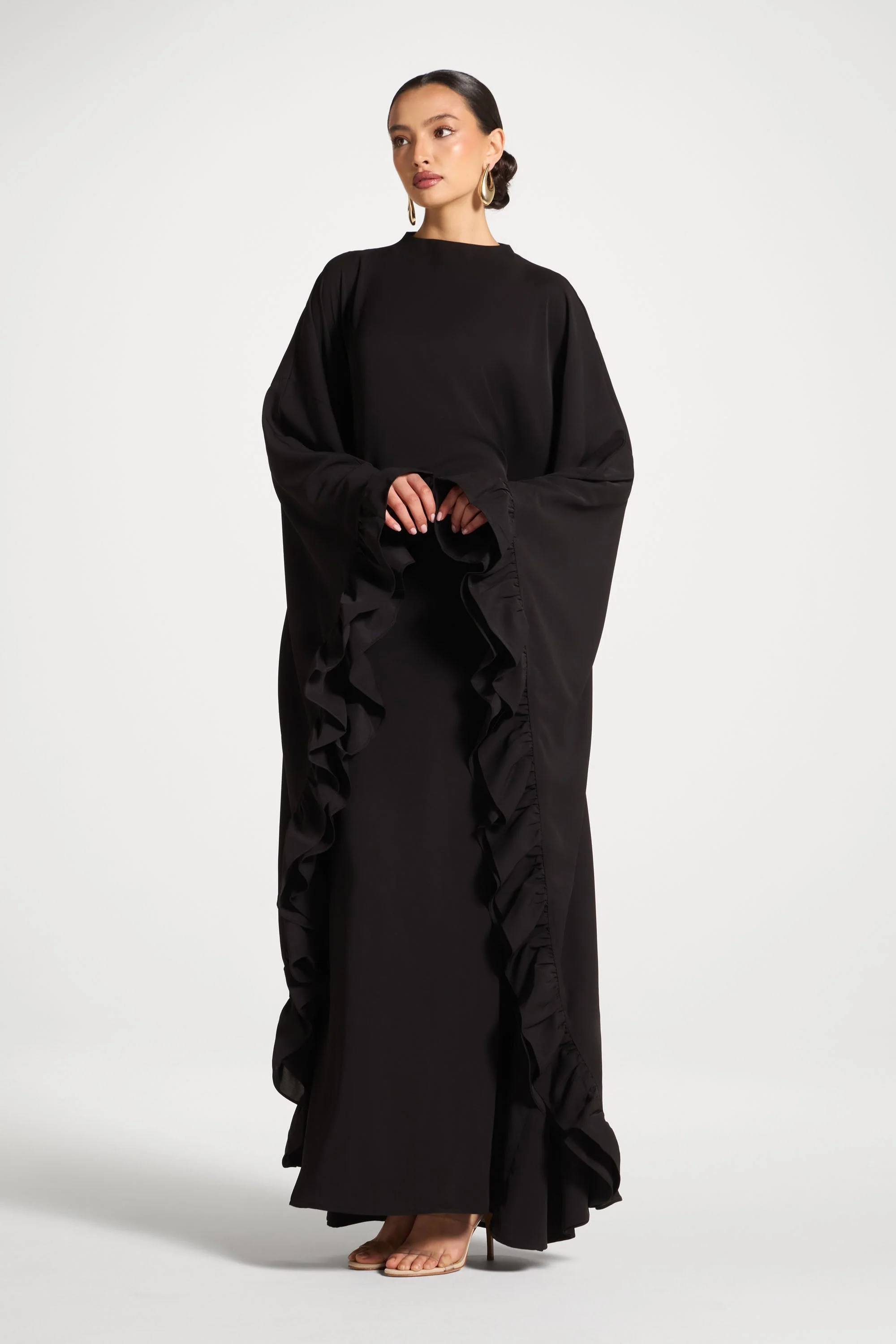 Ruffle Butterfly Abaya Dress - Black
