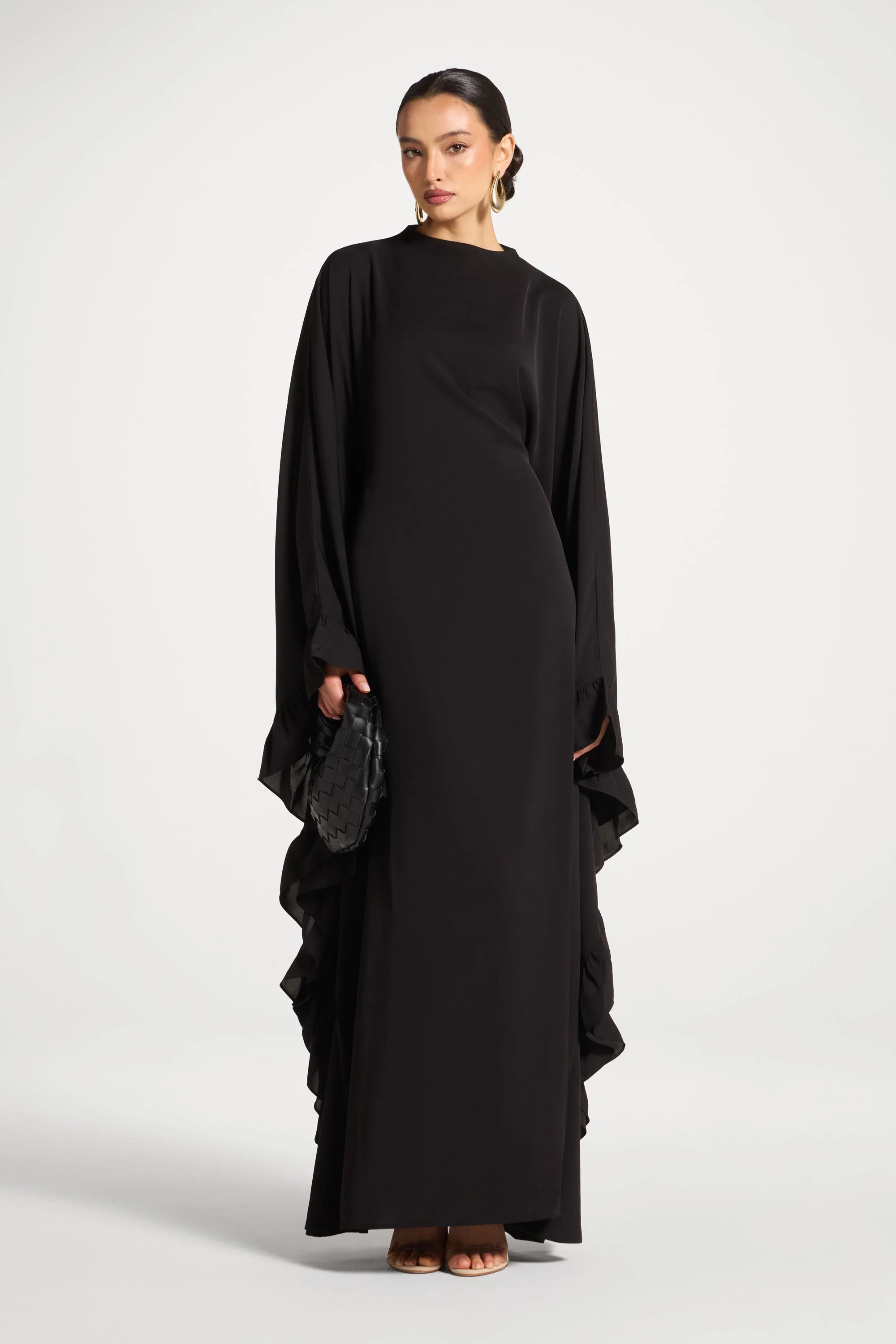 Ruffle Butterfly Abaya Dress - Black - Image 2