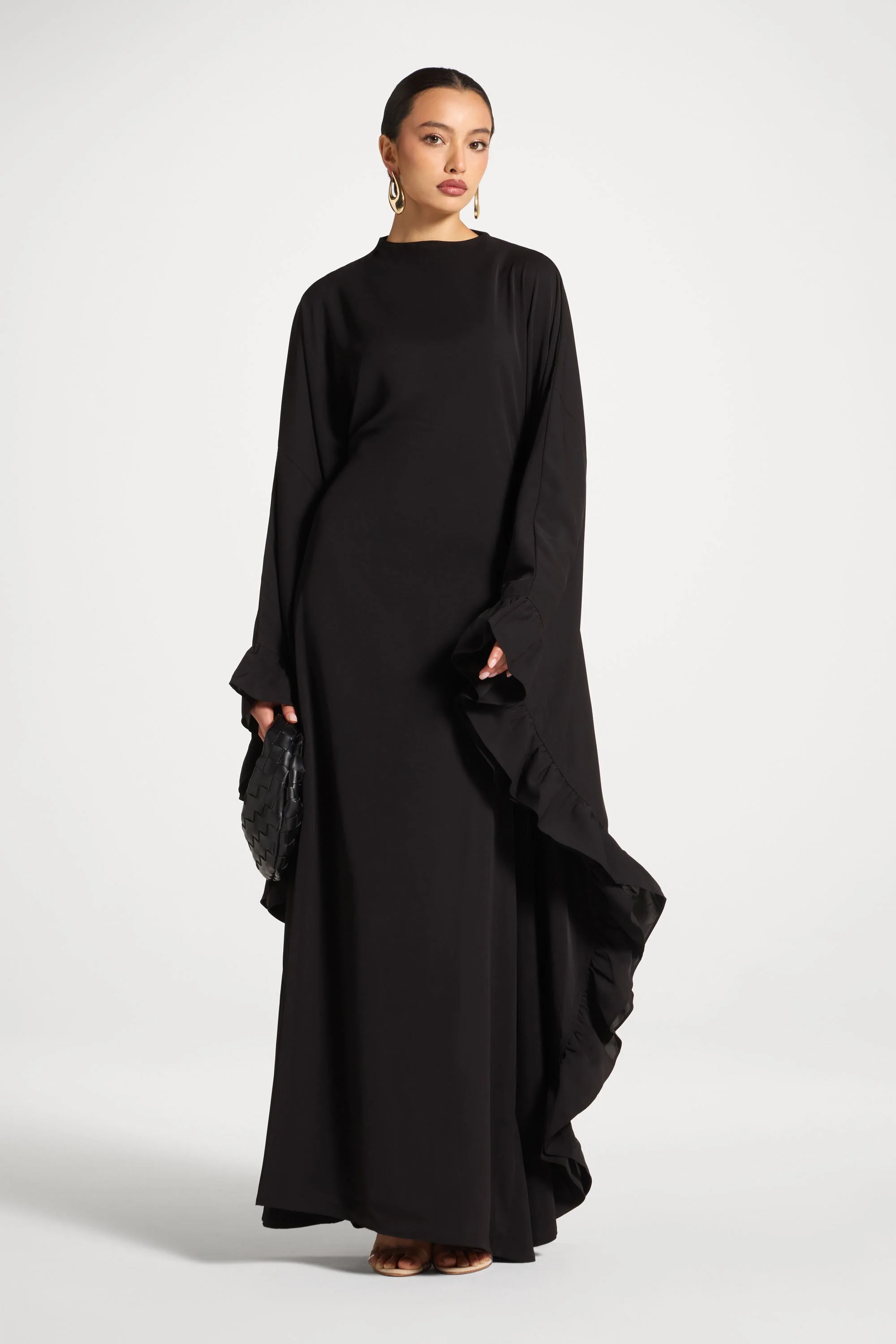 Ruffle Butterfly Abaya Dress - Black - Image 3