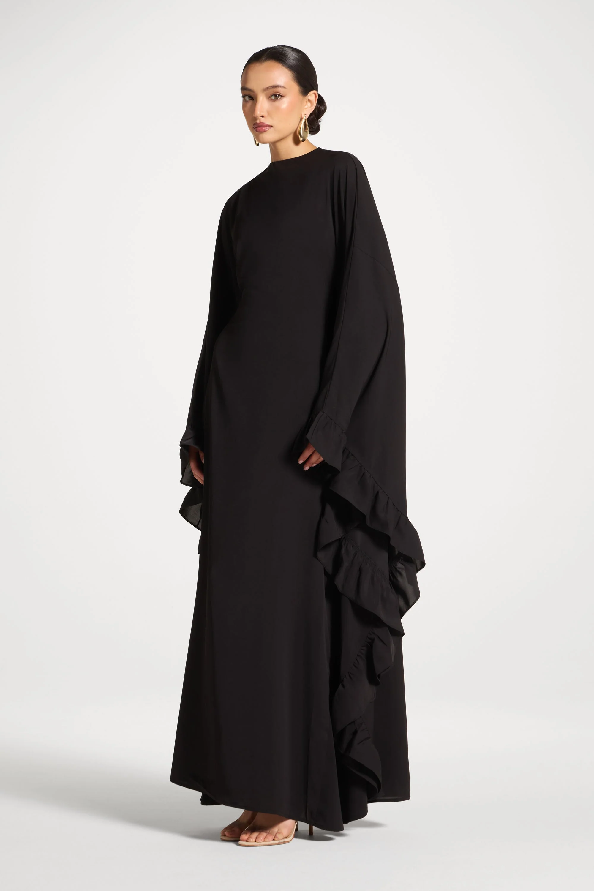 Ruffle Butterfly Abaya Dress - Black - Image 4