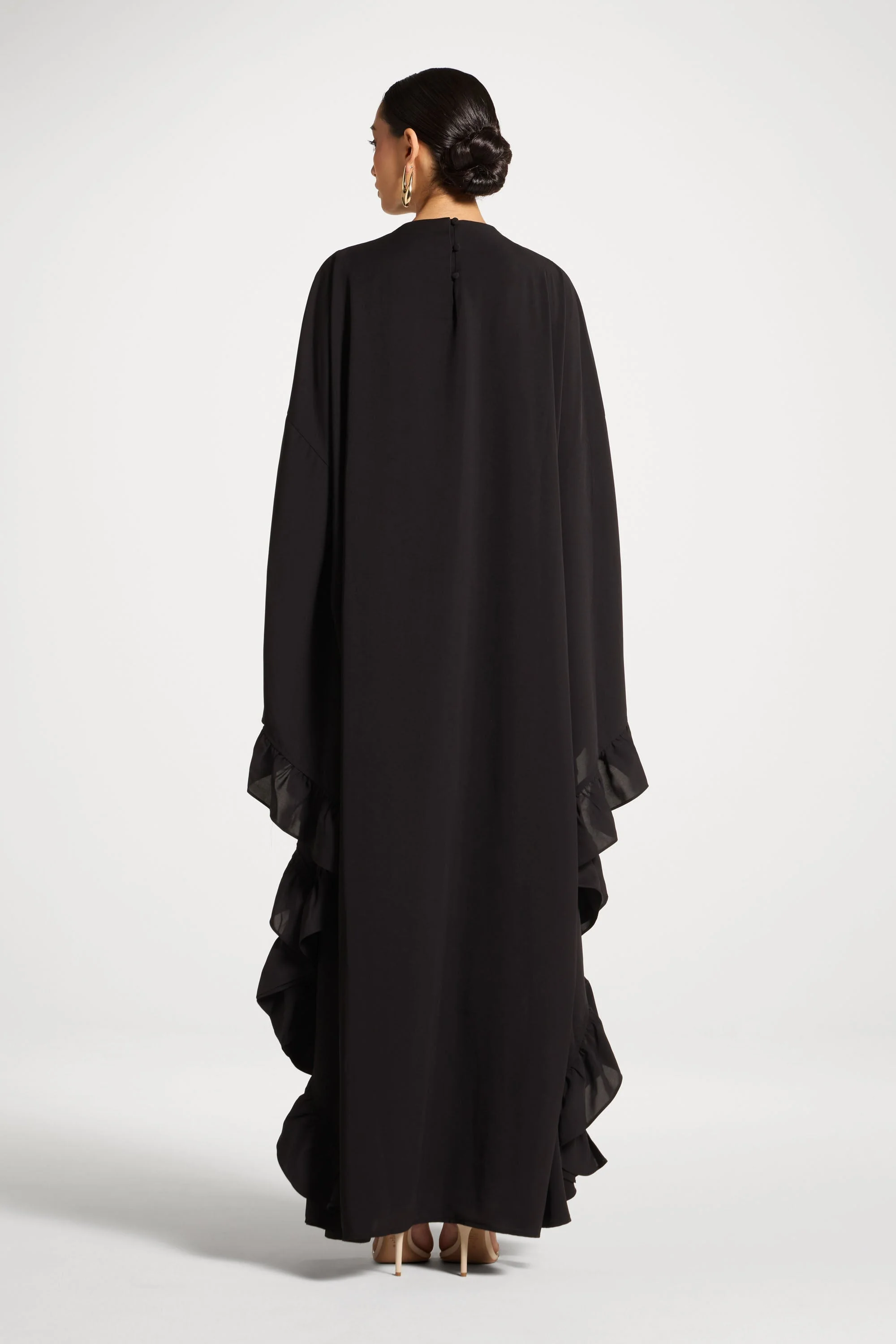 Ruffle Butterfly Abaya Dress - Black - Image 5