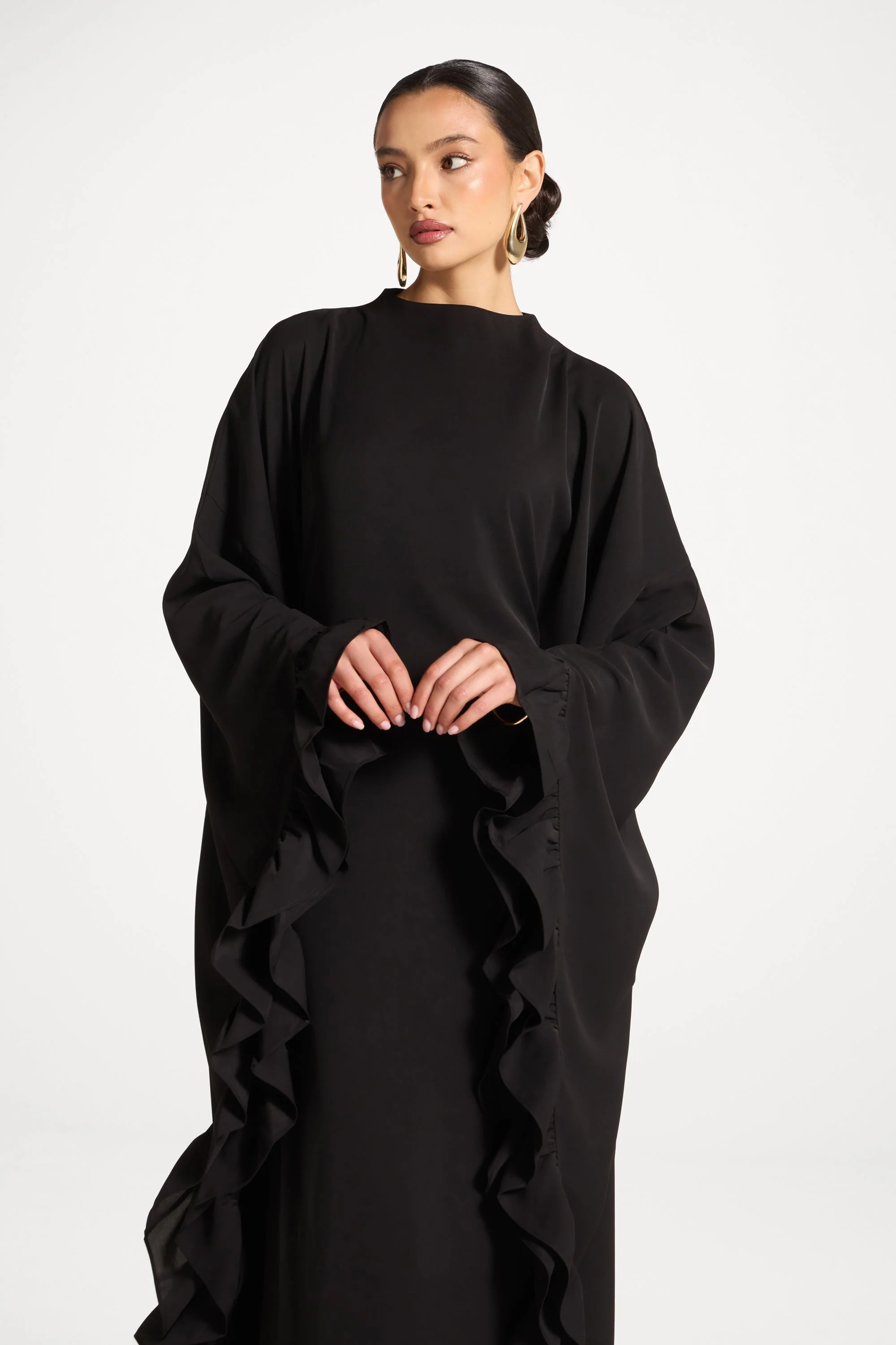Ruffle Butterfly Abaya Dress - Black - Image 6