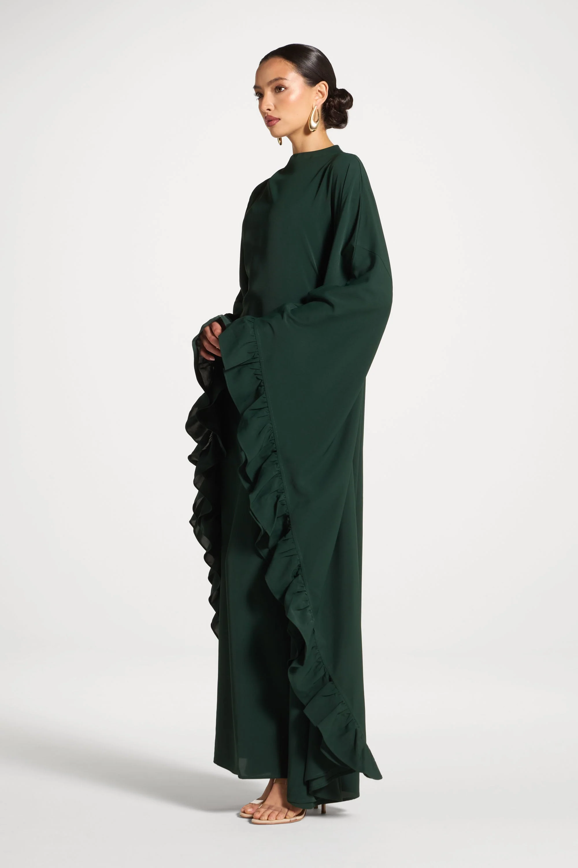Ruffle Butterfly Abaya Dress - Emerald - Image 4