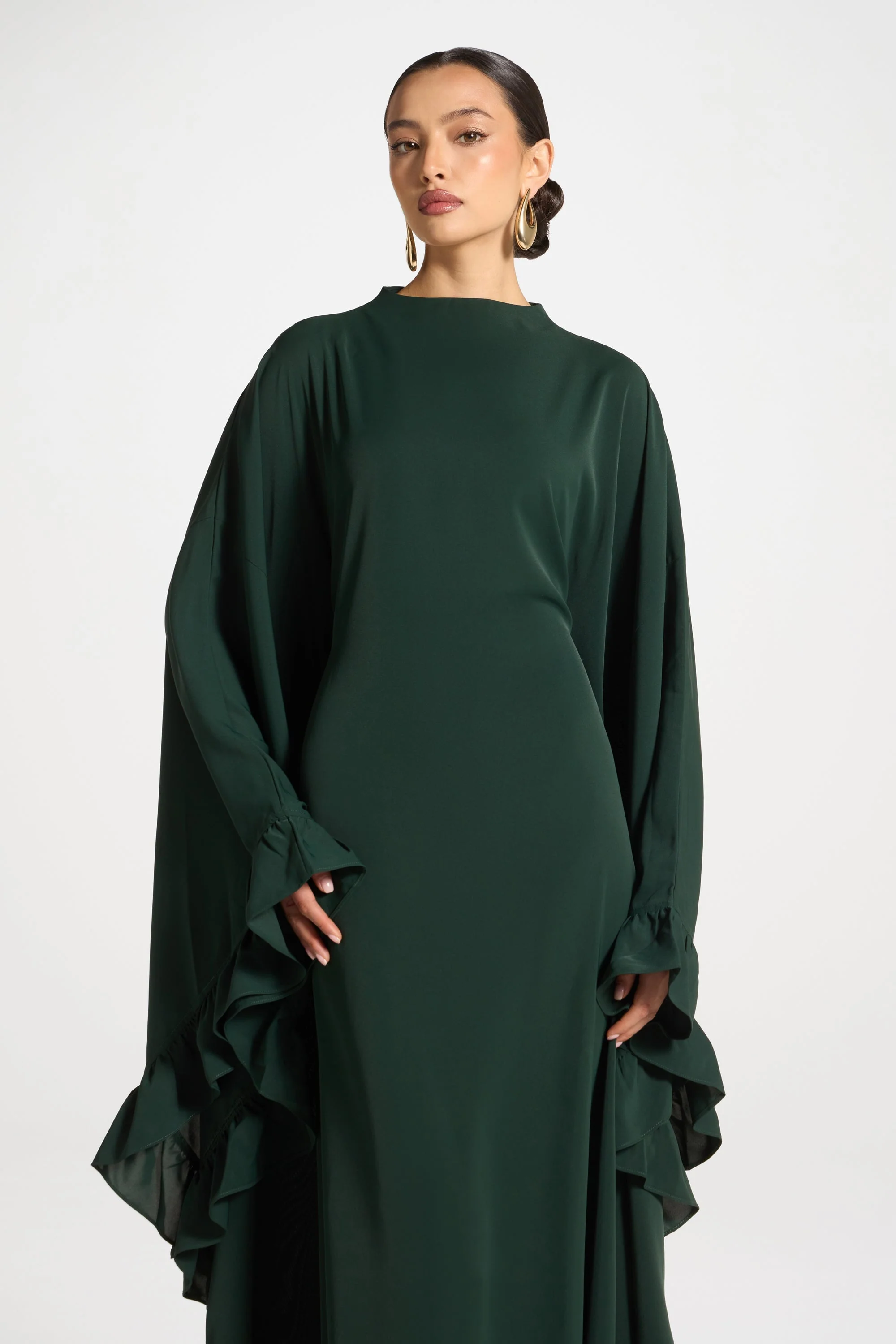 Ruffle Butterfly Abaya Dress - Emerald - Image 6