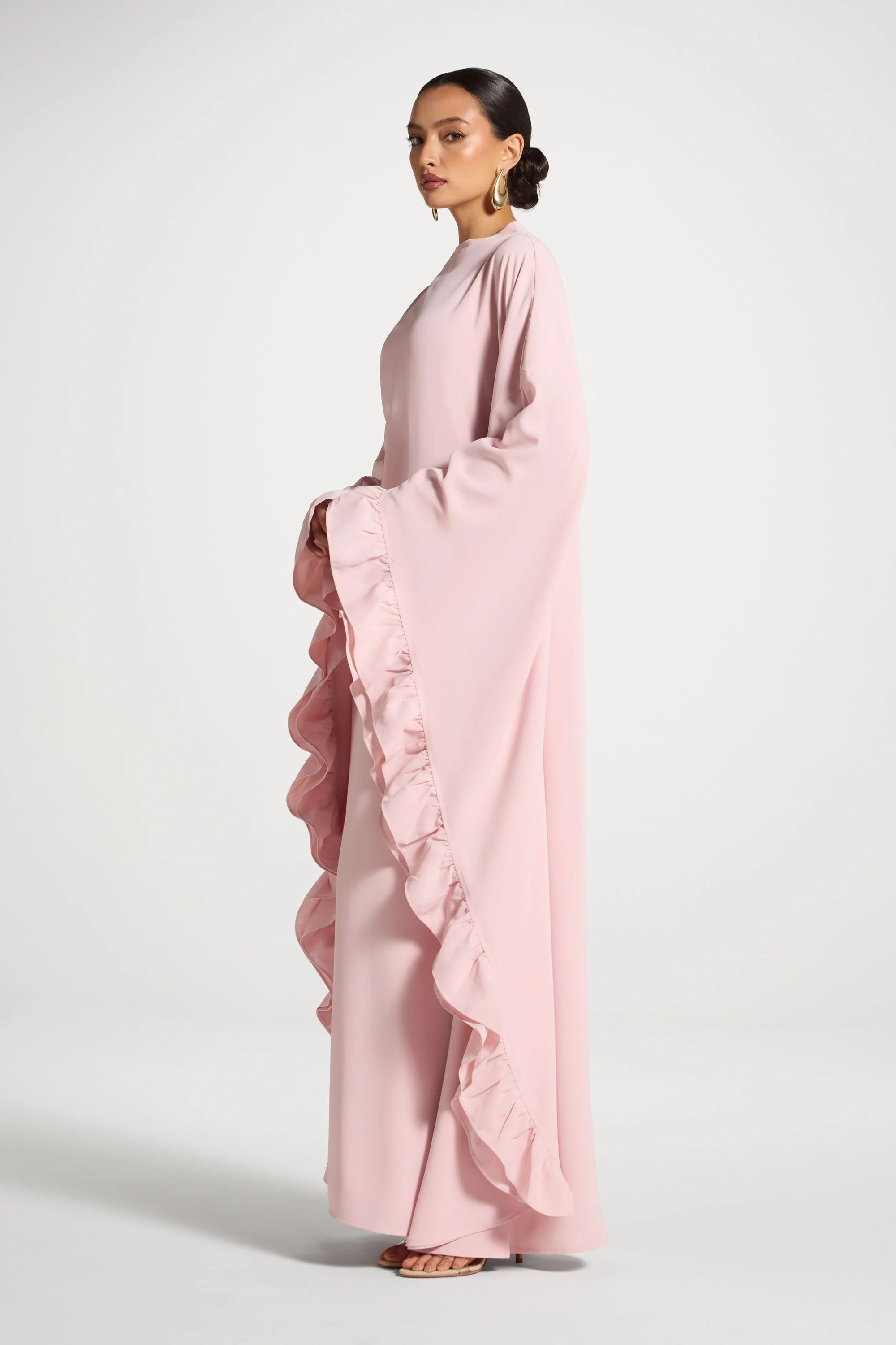 Ruffle Butterfly Abaya Dress - Pastel Pink - Image 2