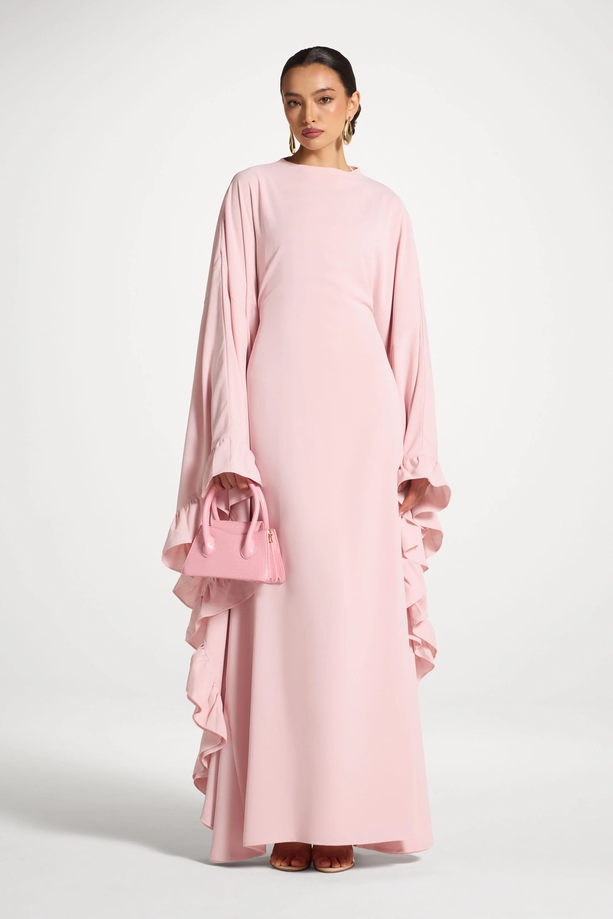 Ruffle Butterfly Abaya Dress - Pastel Pink - Image 3