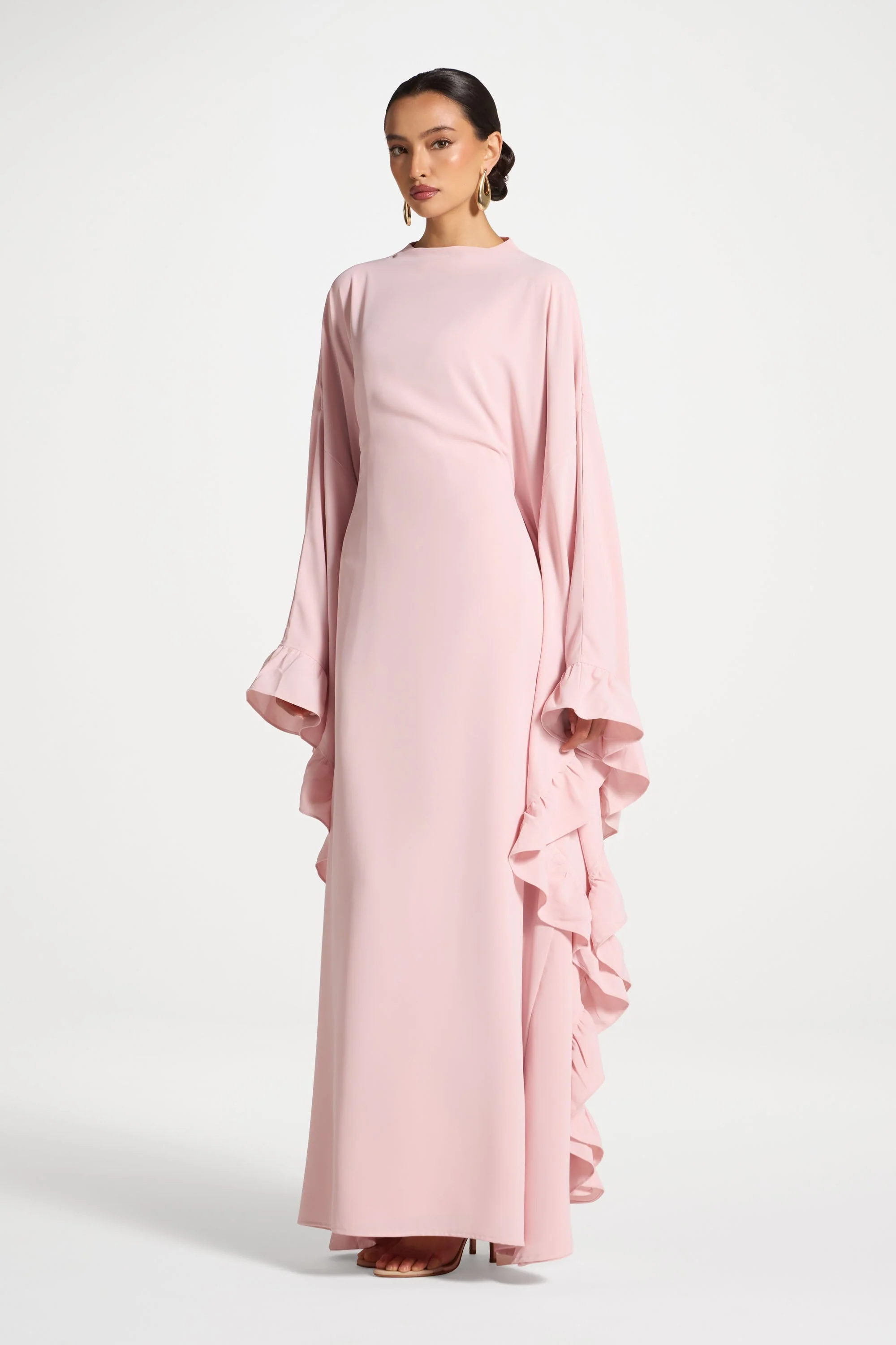 Ruffle Butterfly Abaya Dress - Pastel Pink - Image 6