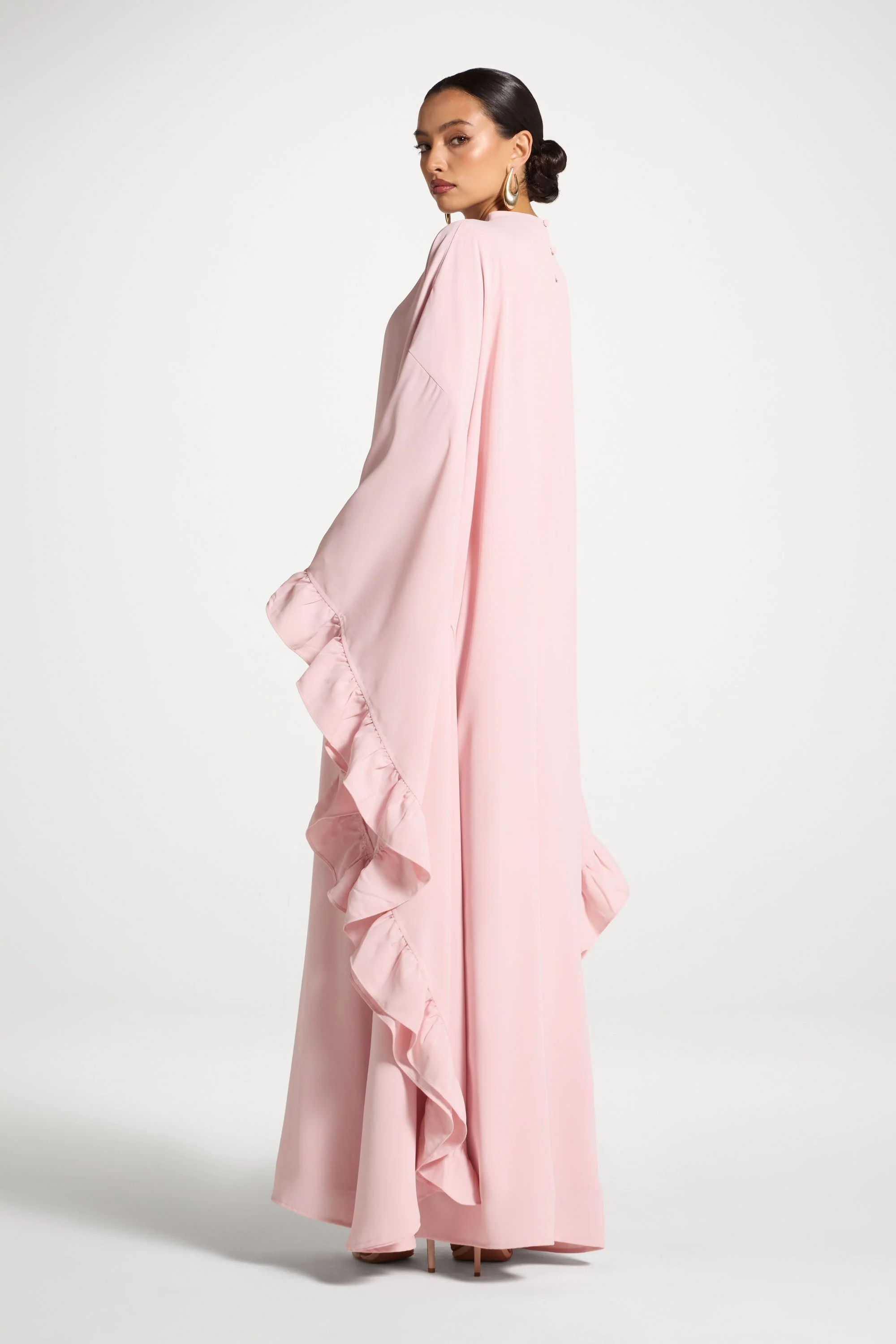 Ruffle Butterfly Abaya Dress - Pastel Pink - Image 7