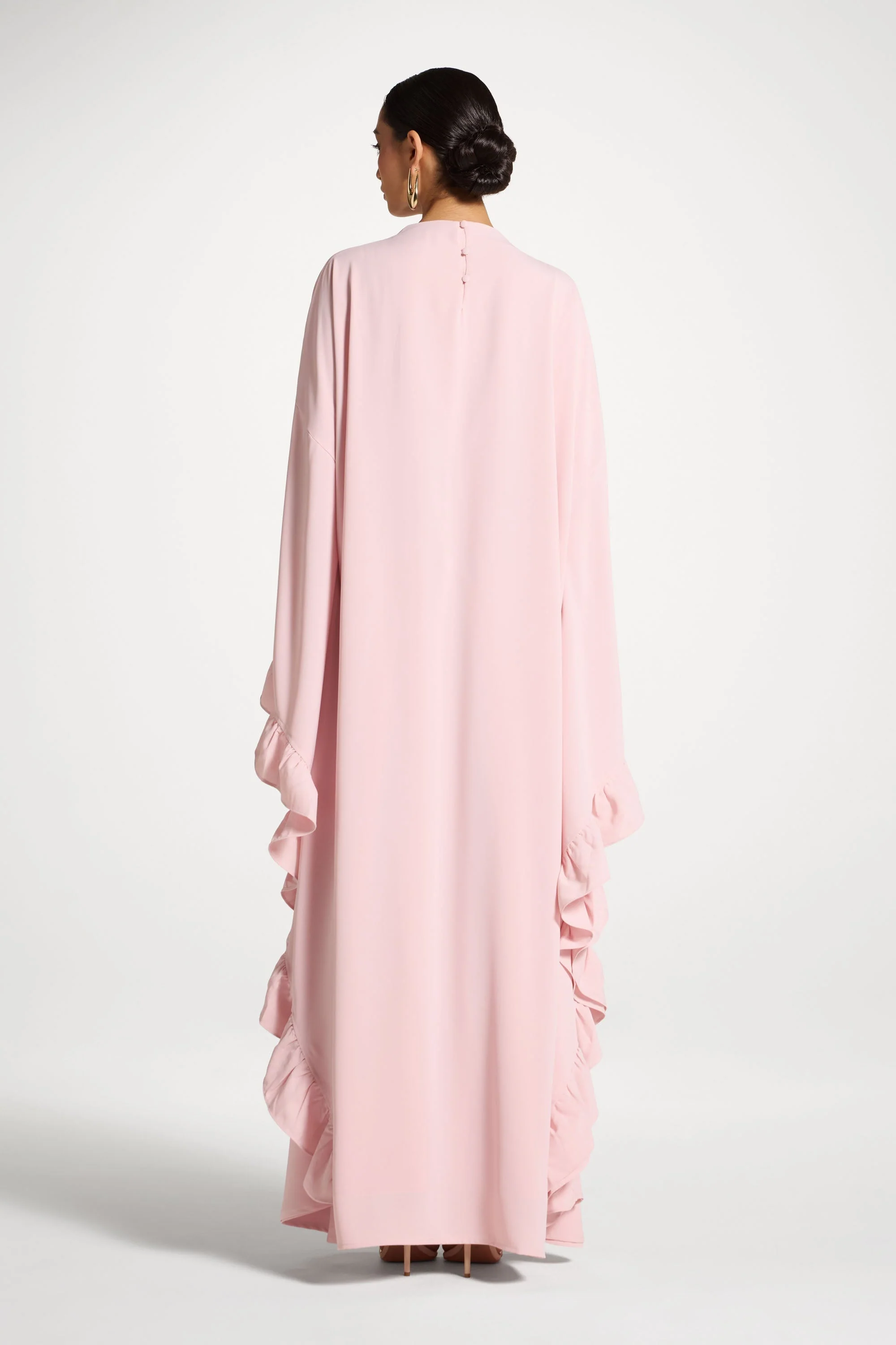 Ruffle Butterfly Abaya Dress - Pastel Pink - Image 8