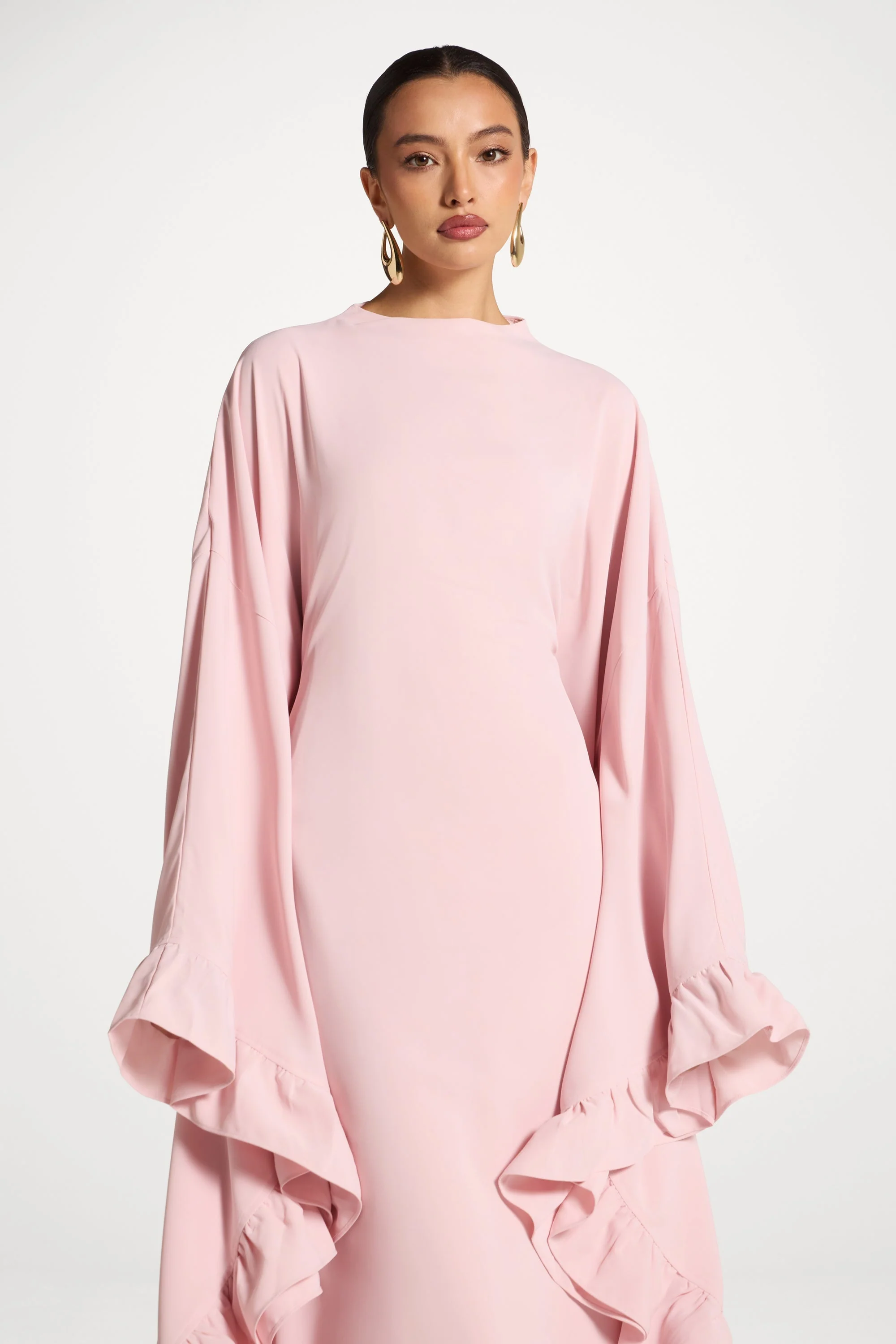 Ruffle Butterfly Abaya Dress - Pastel Pink - Image 9