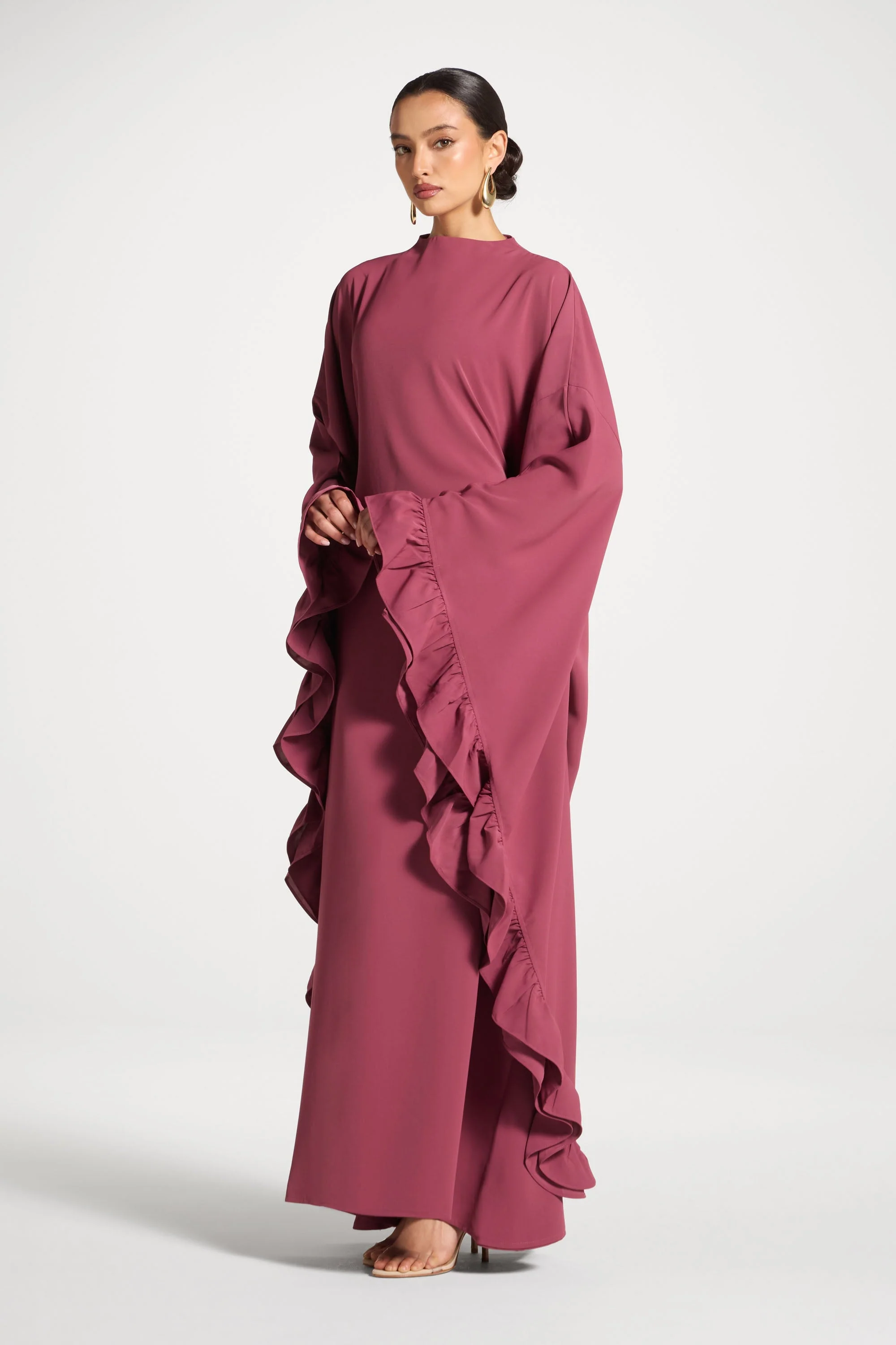 Ruffle Butterfly Abaya Dress - Rose
