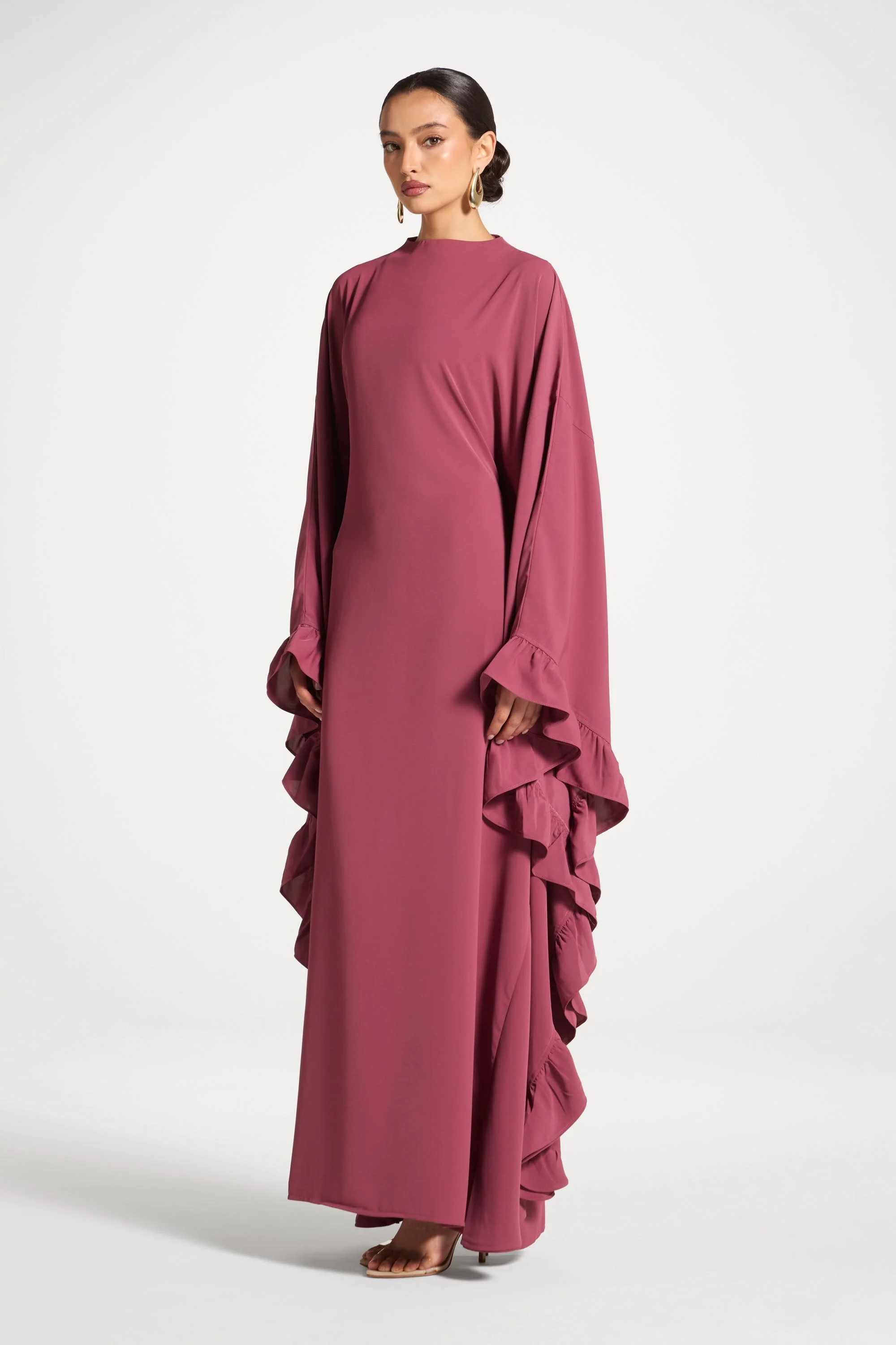 Ruffle Butterfly Abaya Dress - Rose - Image 2