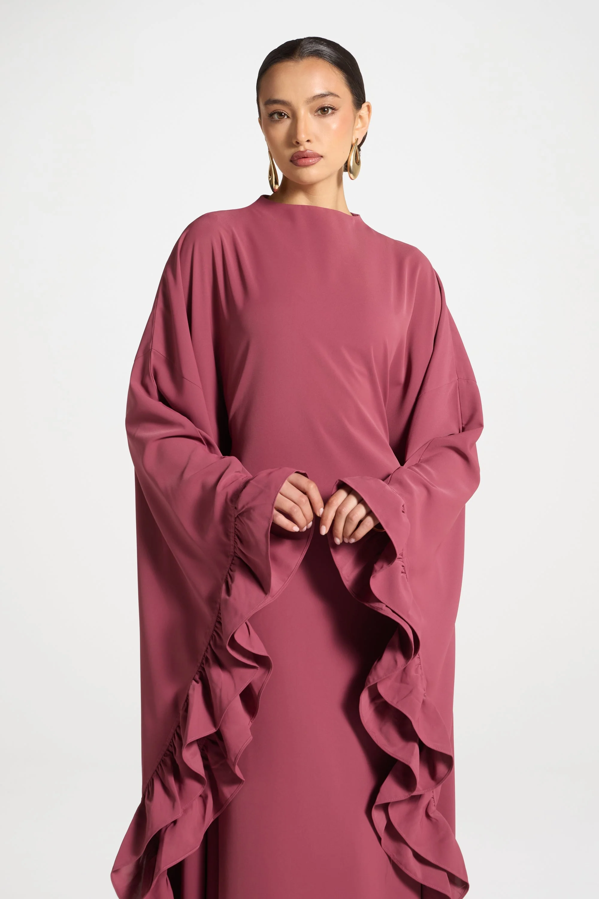 Ruffle Butterfly Abaya Dress - Rose - Image 3