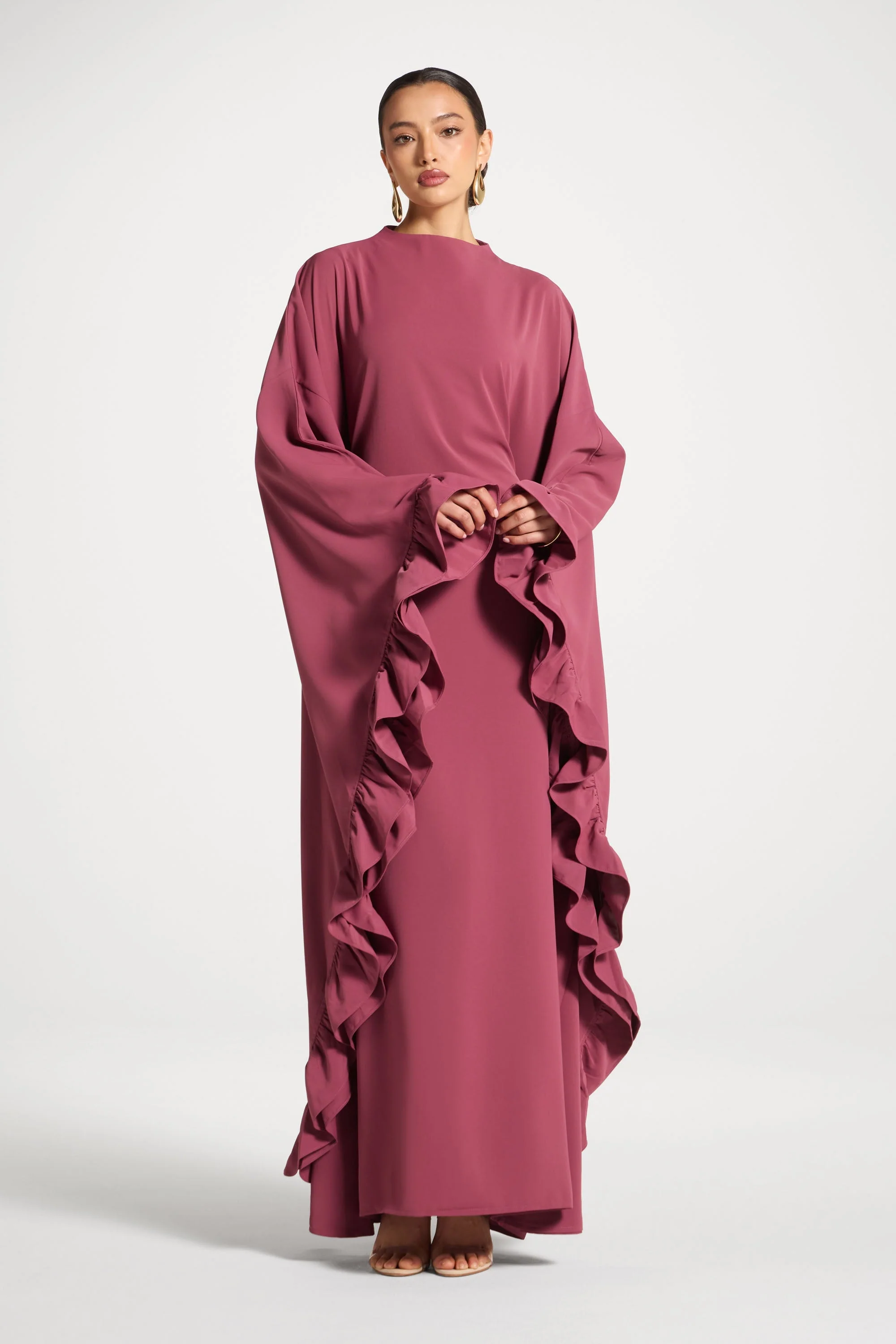 Ruffle Butterfly Abaya Dress - Rose - Image 4