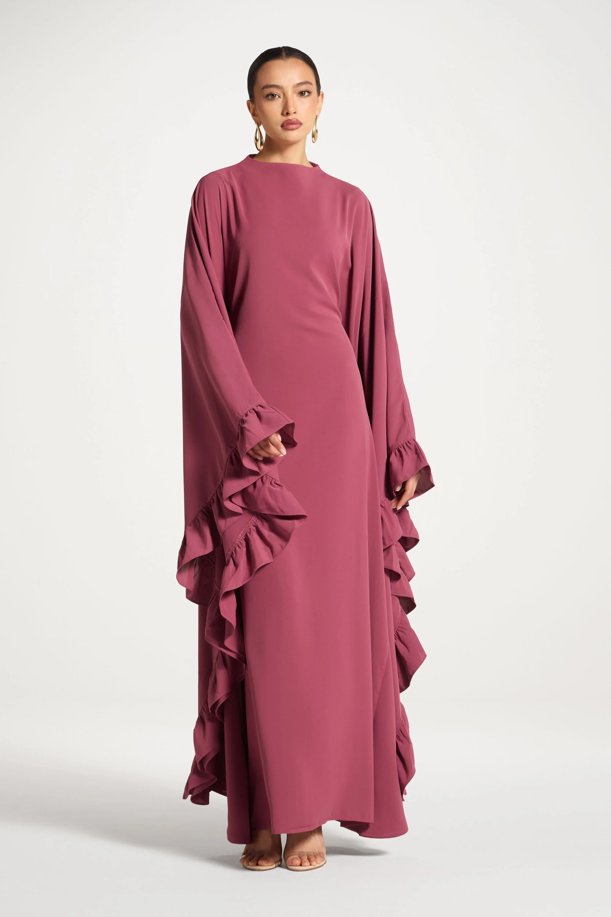 Ruffle Butterfly Abaya Dress - Rose - Image 5