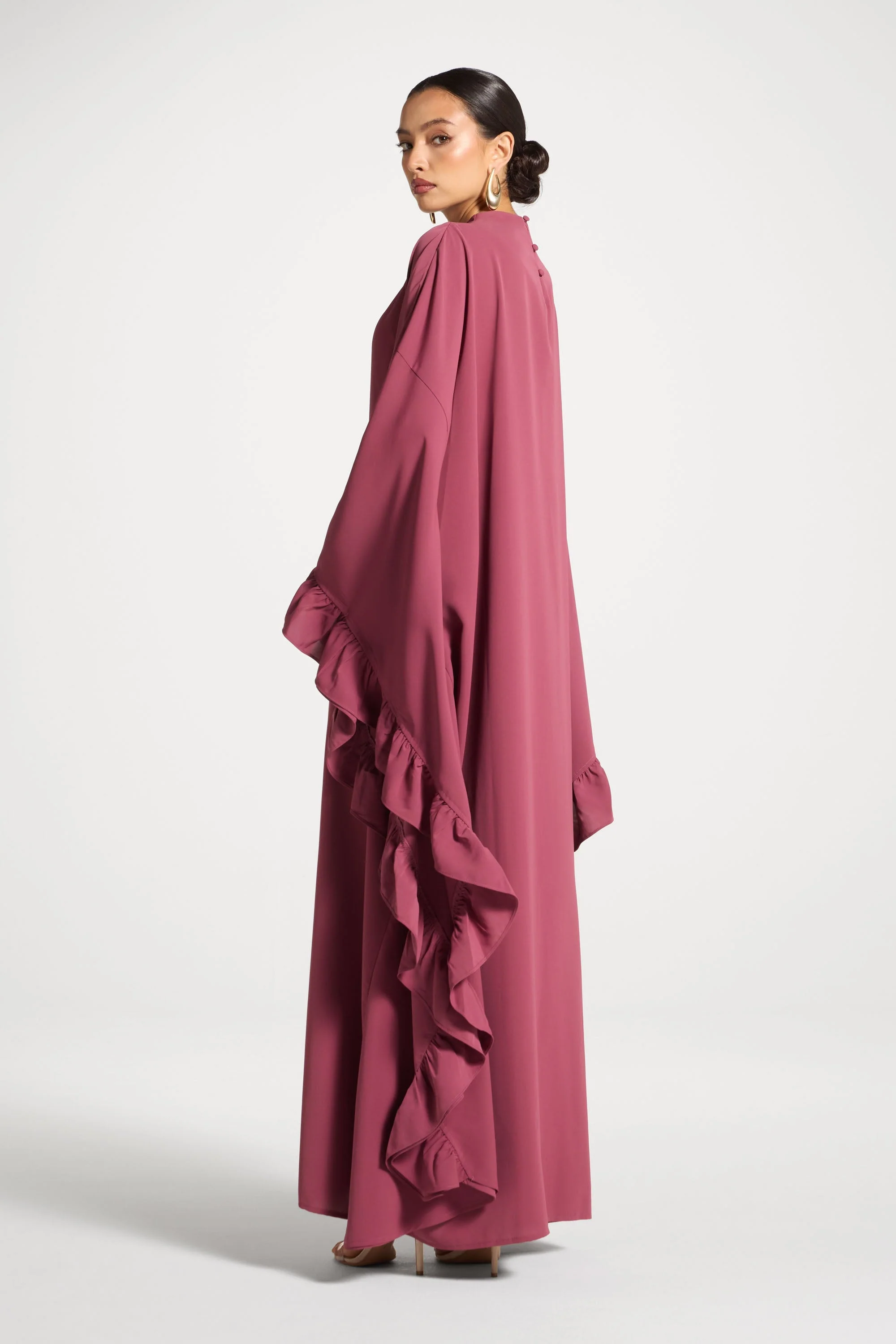 Ruffle Butterfly Abaya Dress - Rose - Image 6