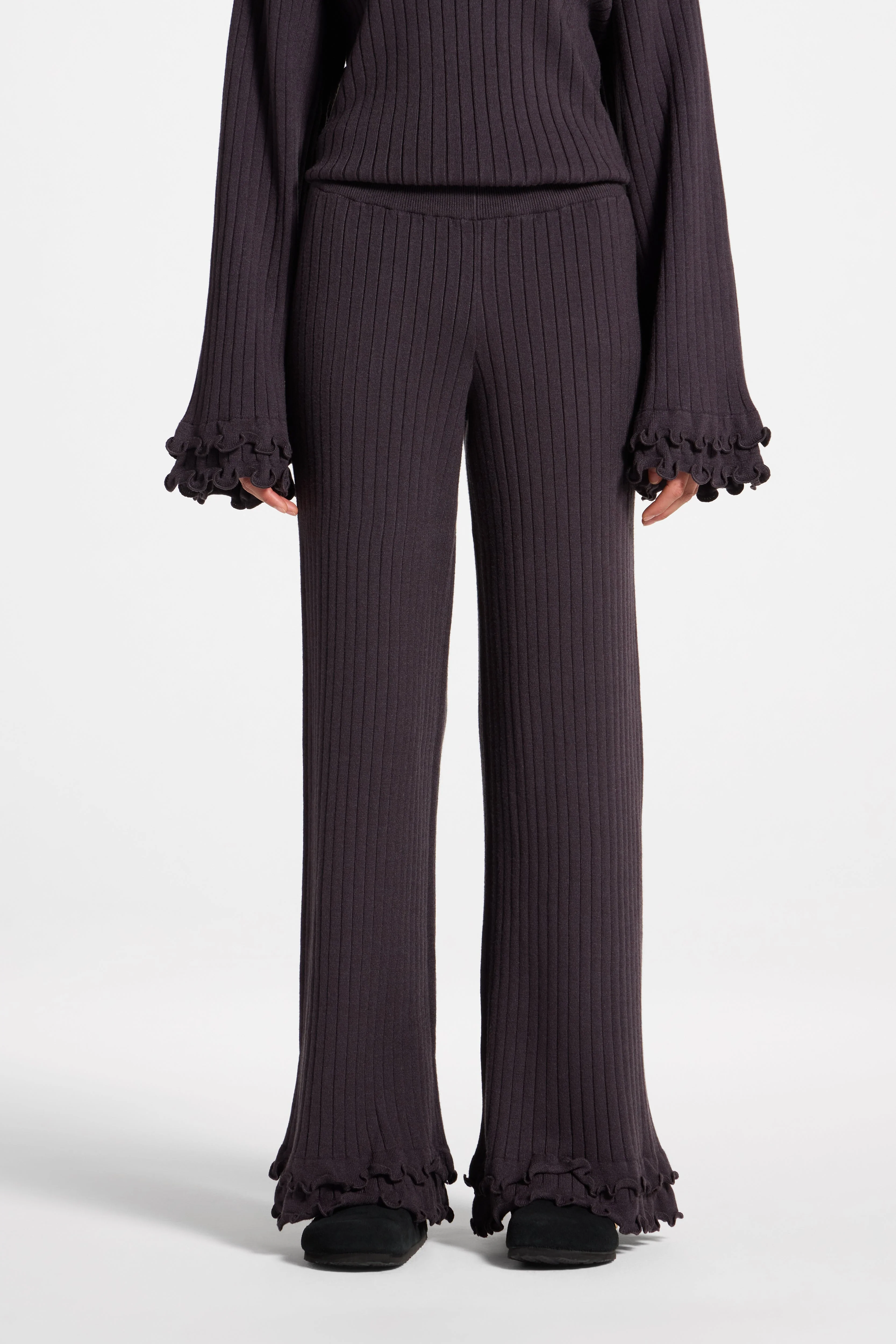 Ruffle Hem Knit Pants - Peppercorn - Image 2