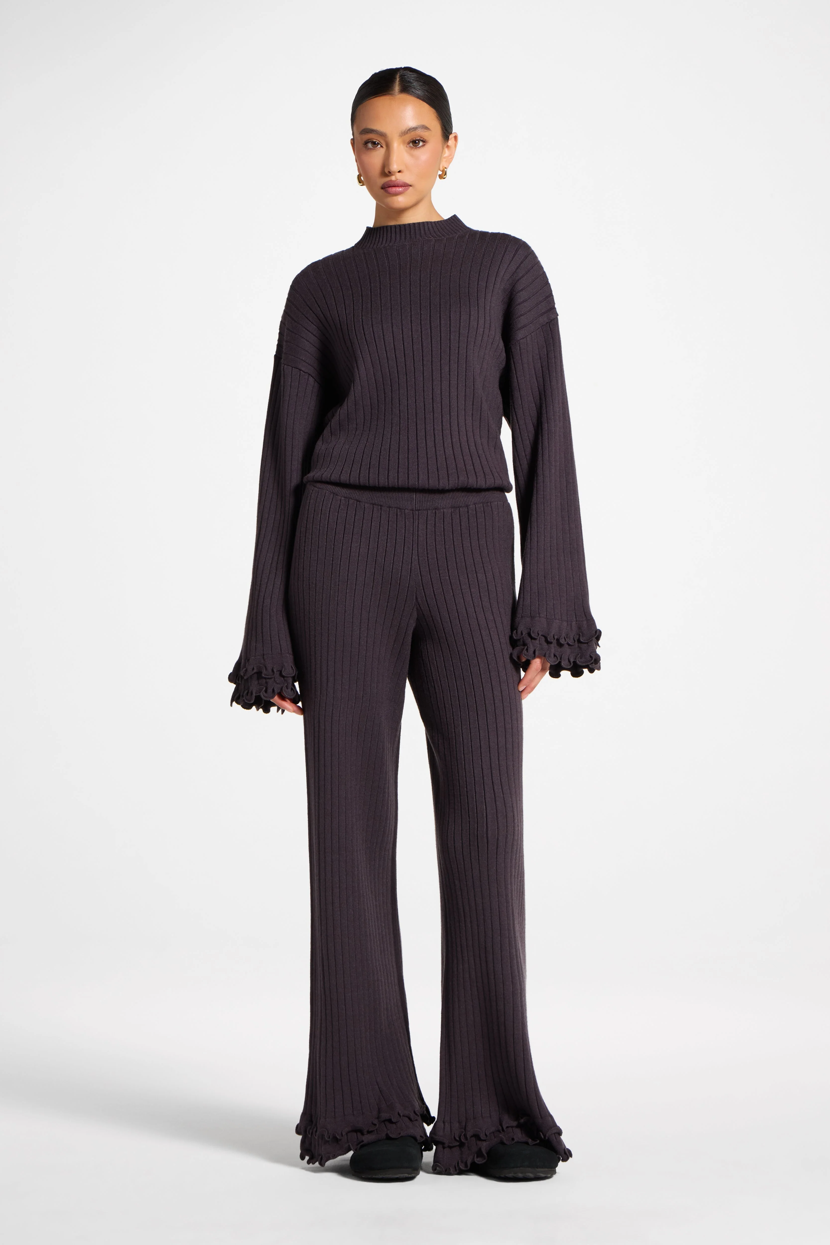 Ruffle Hem Knit Pants - Peppercorn - Image 3