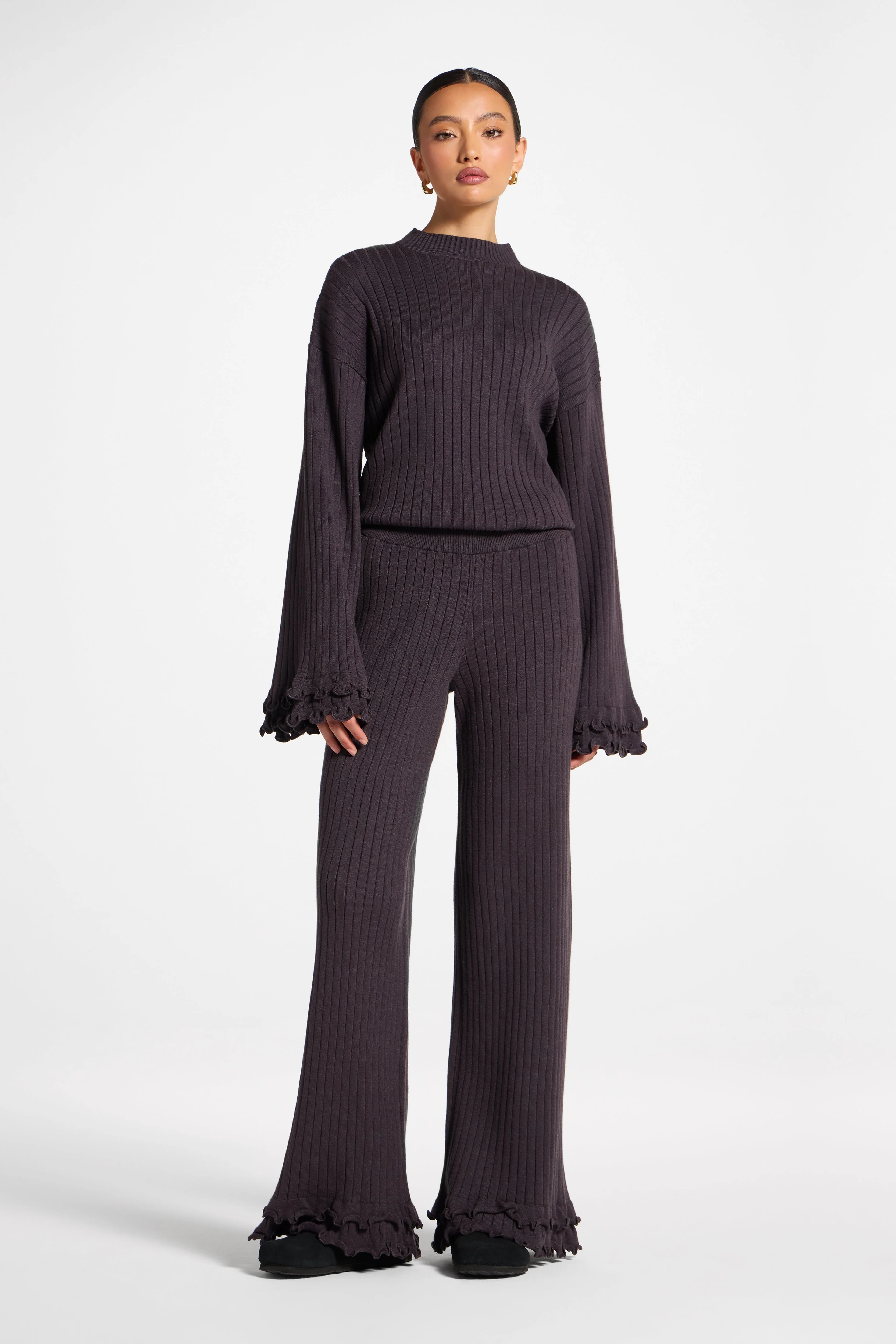 Ruffle Hem Knit Pants - Peppercorn - Image 4