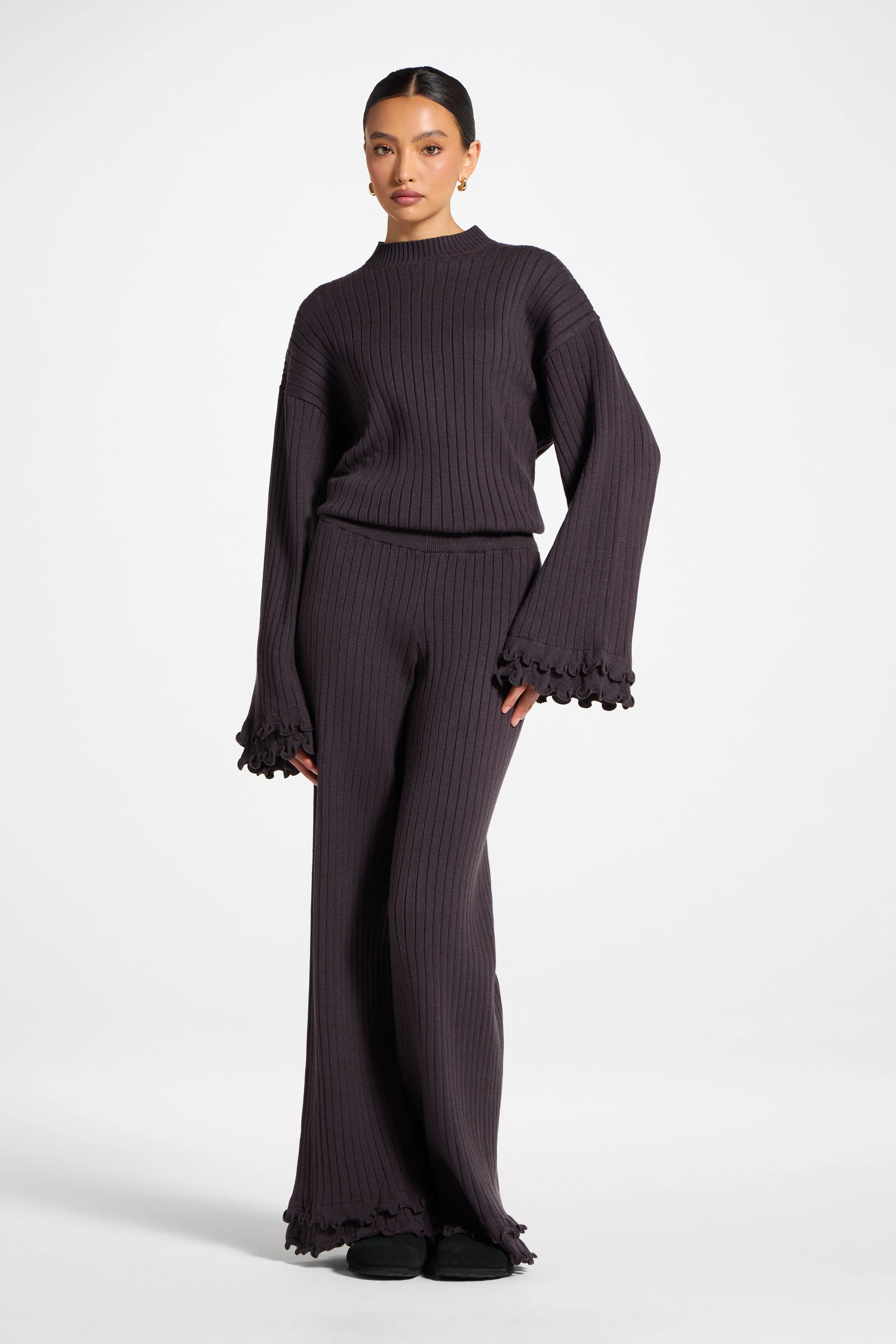 Ruffle Hem Knit Pants - Peppercorn - Image 5