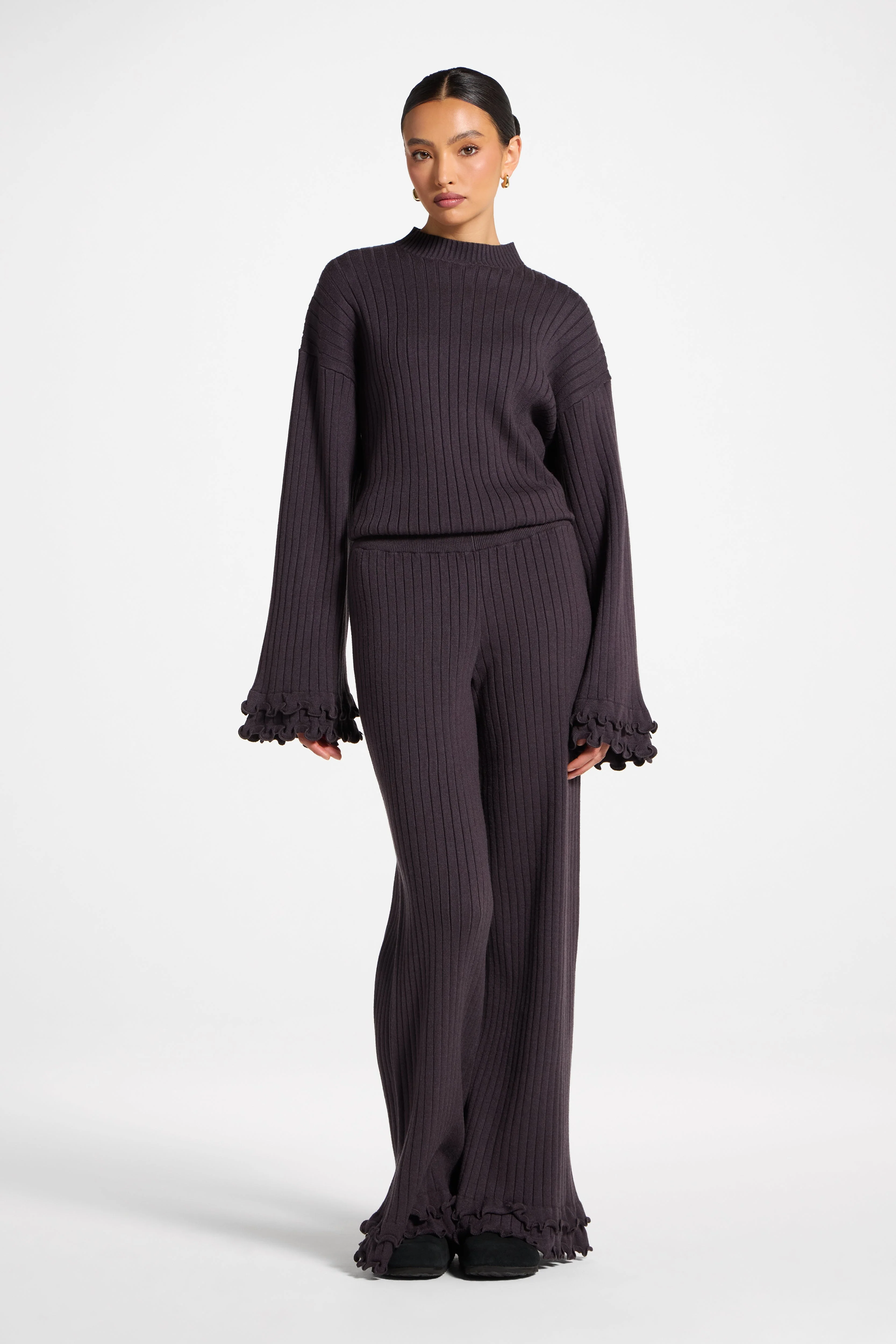 Ruffle Hem Knit Pants - Peppercorn - Image 6