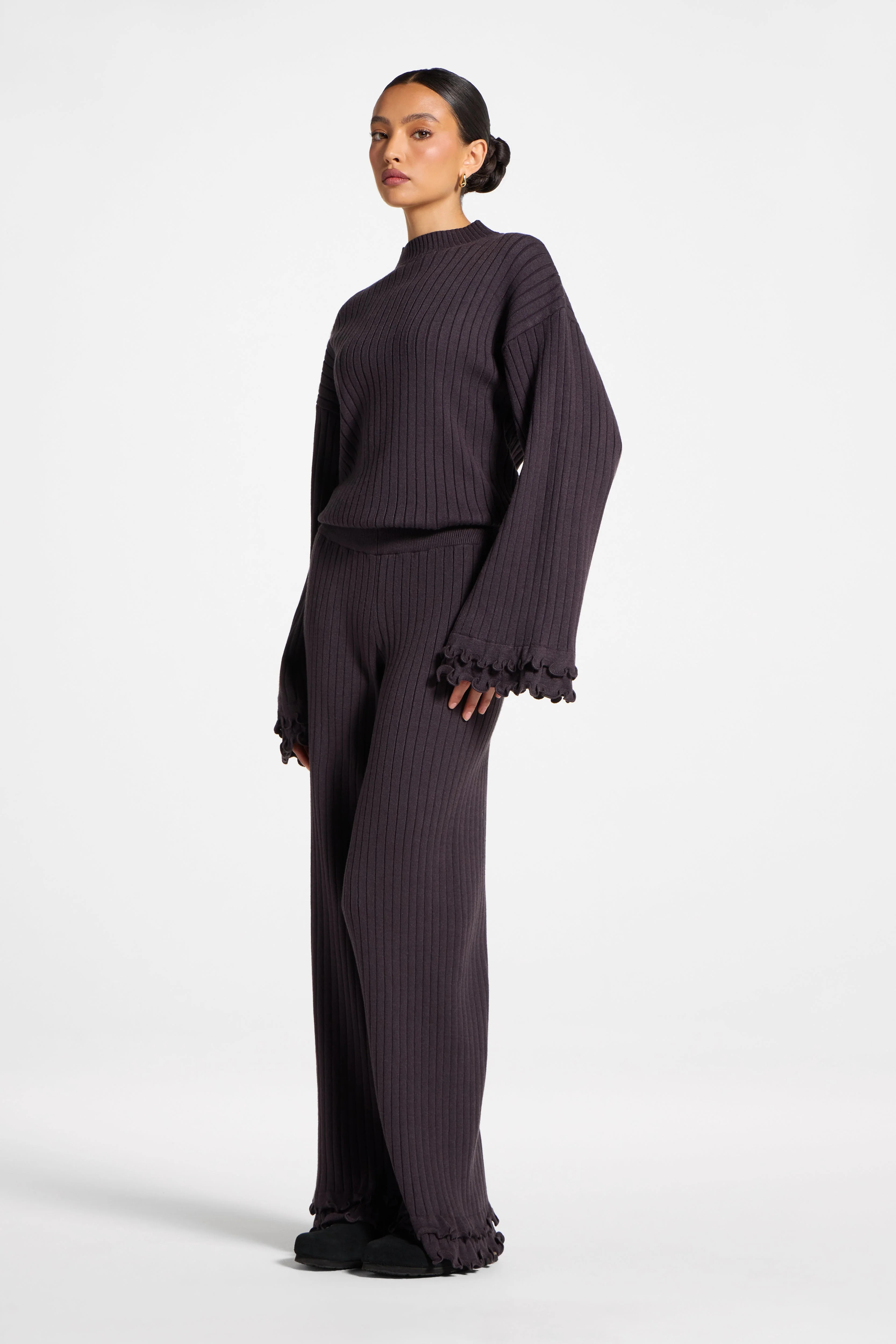 Ruffle Hem Knit Pants - Peppercorn - Image 7