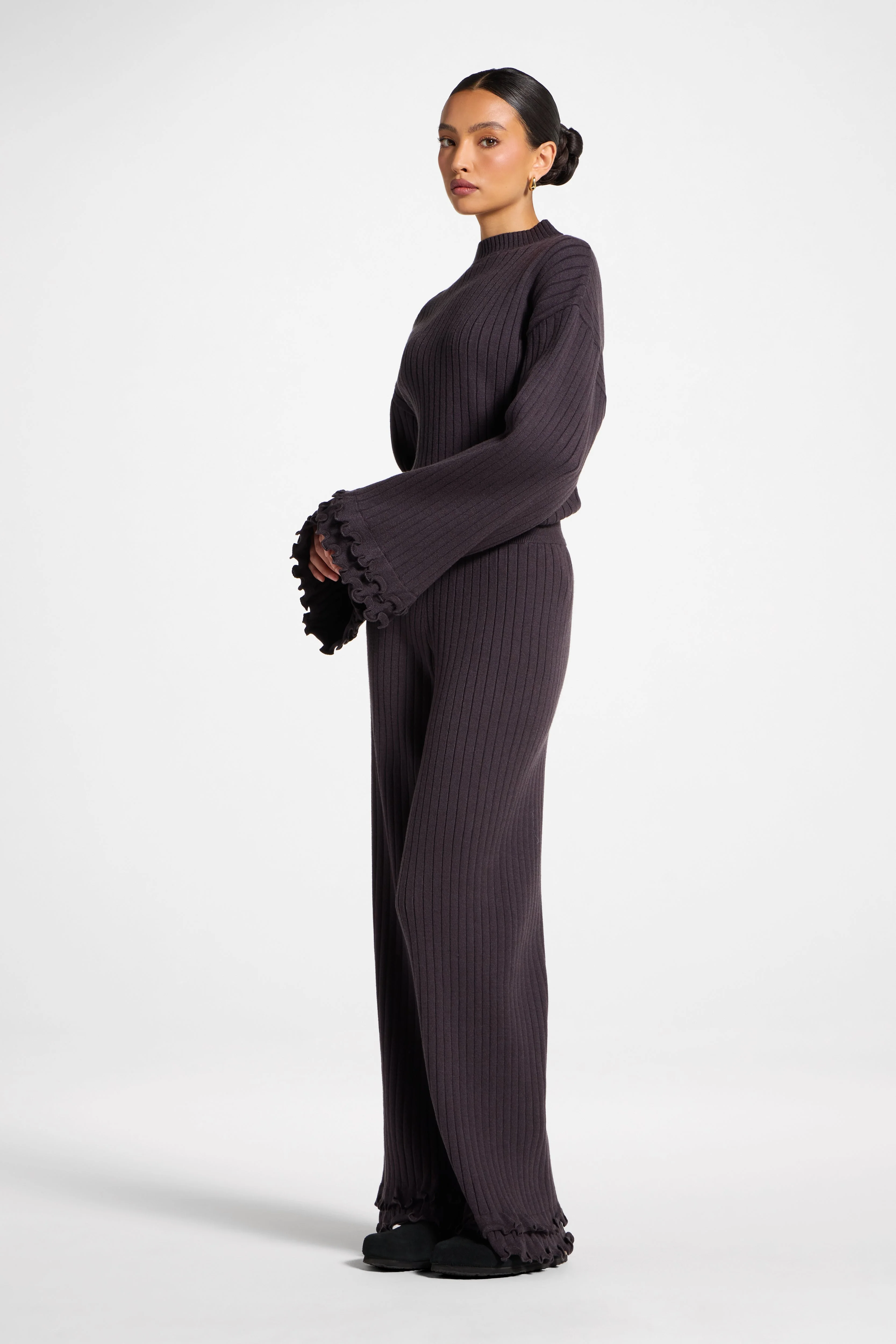 Ruffle Hem Knit Pants - Peppercorn - Image 8