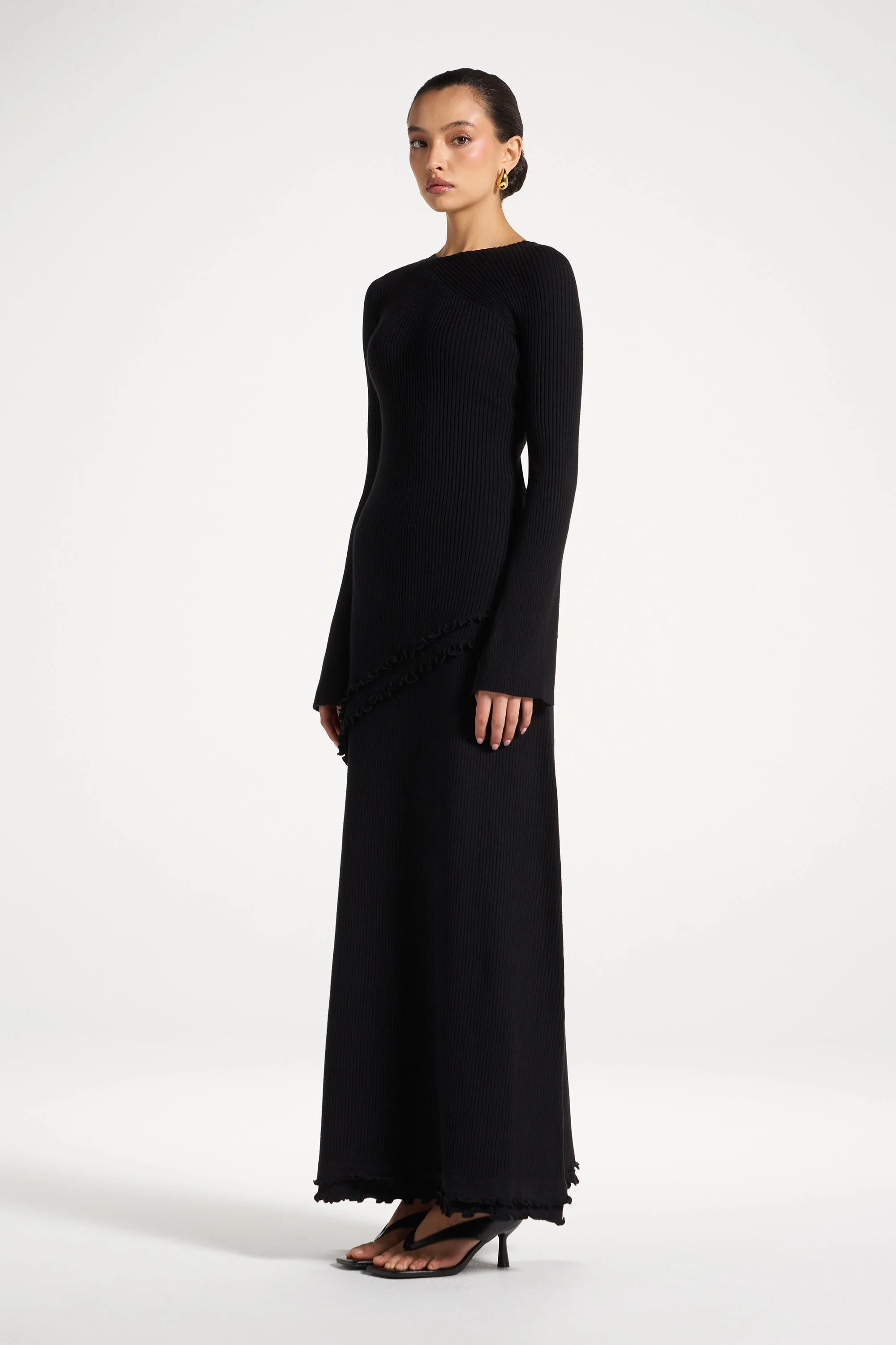 Ruffle Hem Knit Skirt - Black - Image 3