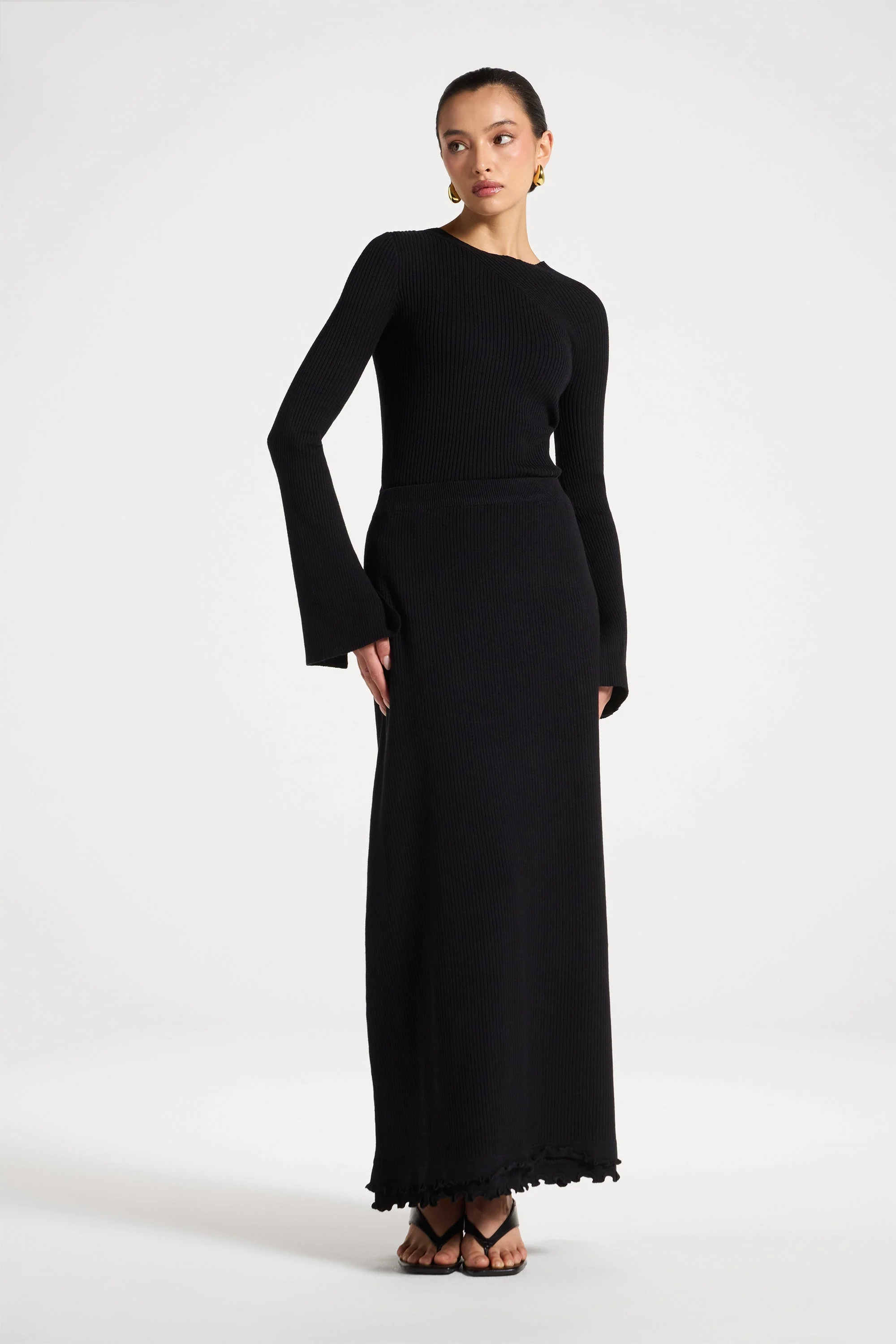 Ruffle Hem Knit Skirt - Black - Image 6