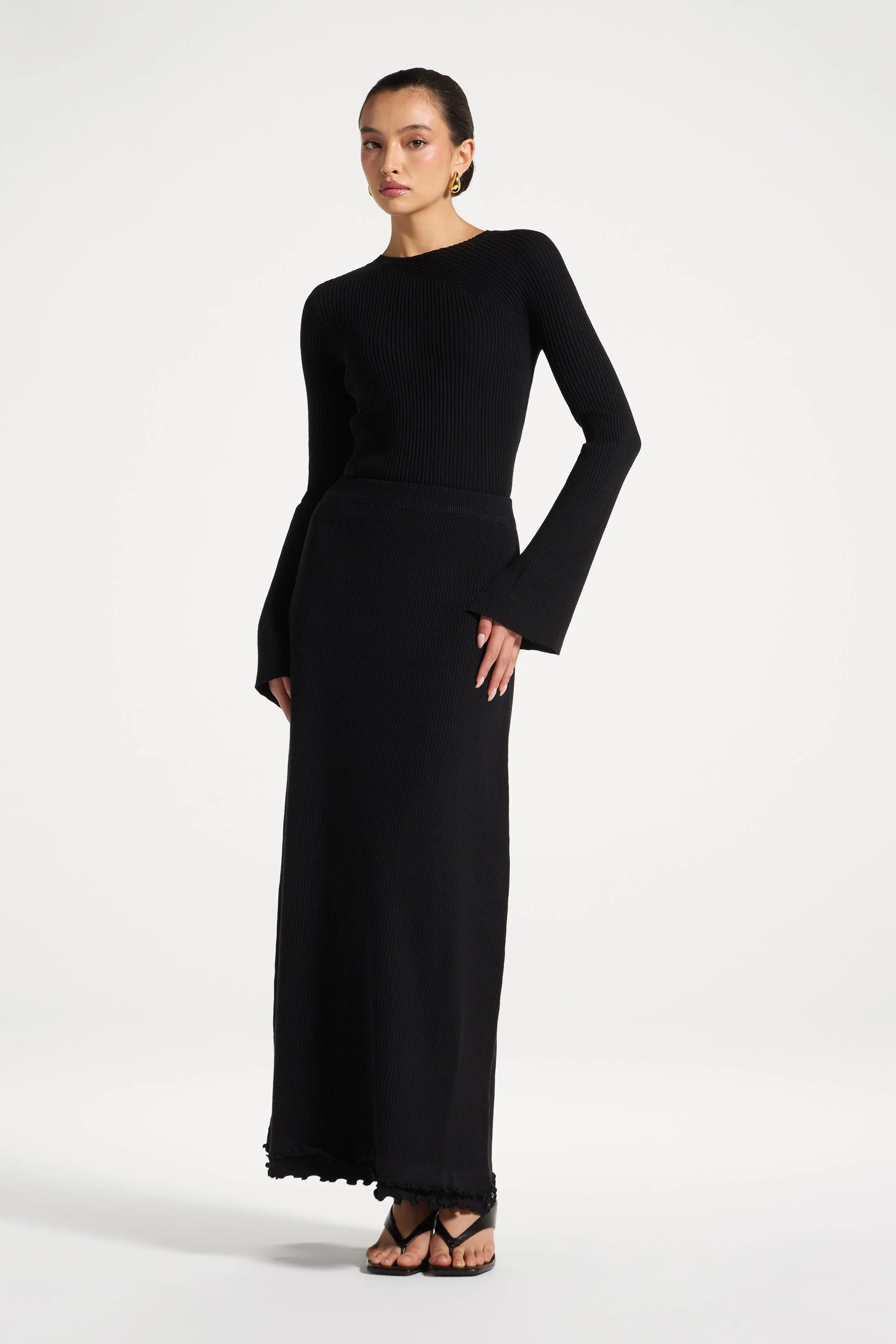 Ruffle Hem Knit Skirt - Black - Image 7