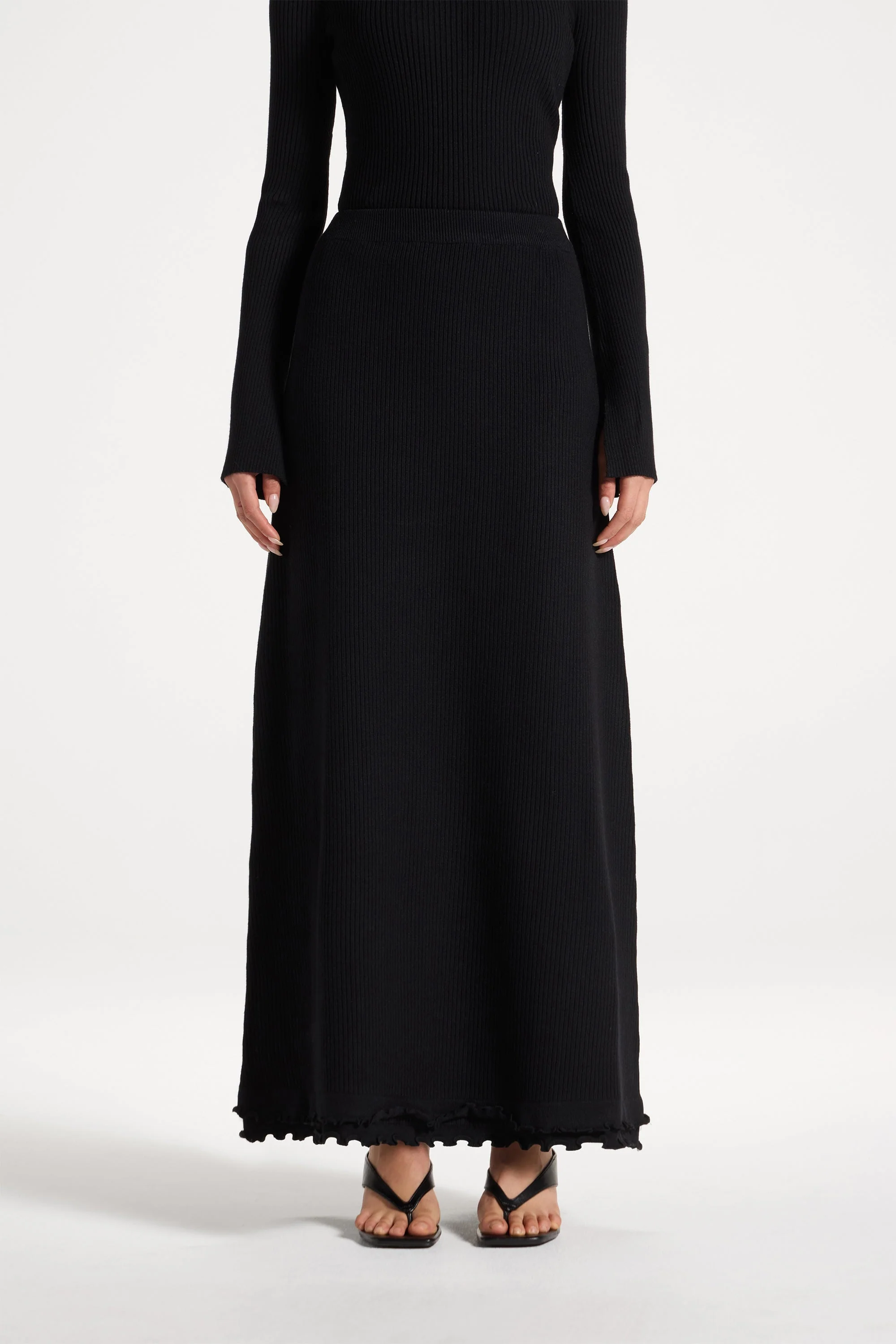 Ruffle Hem Knit Skirt - Black - Image 8