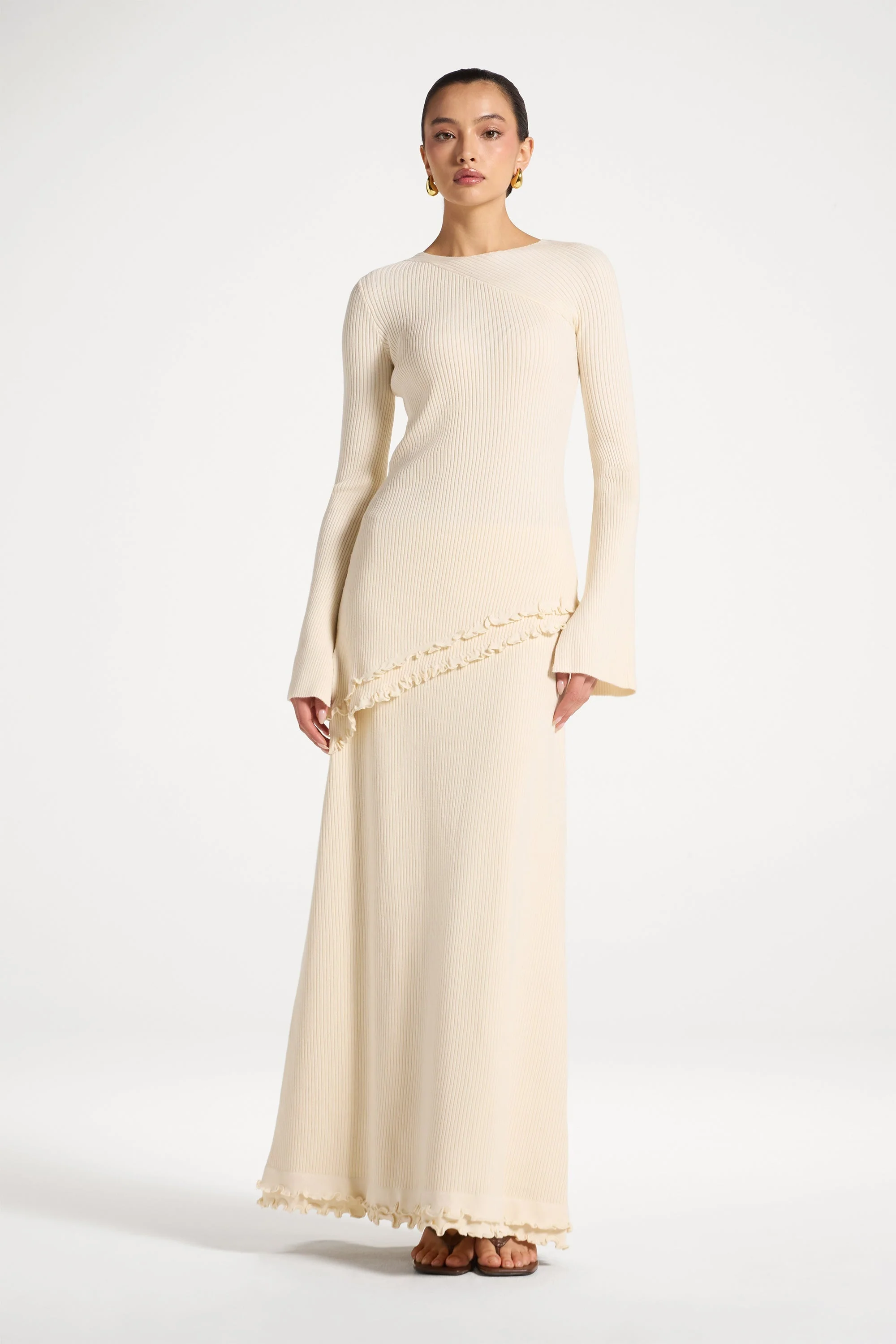 Ruffle Hem Knit Skirt - Ivory - Image 3