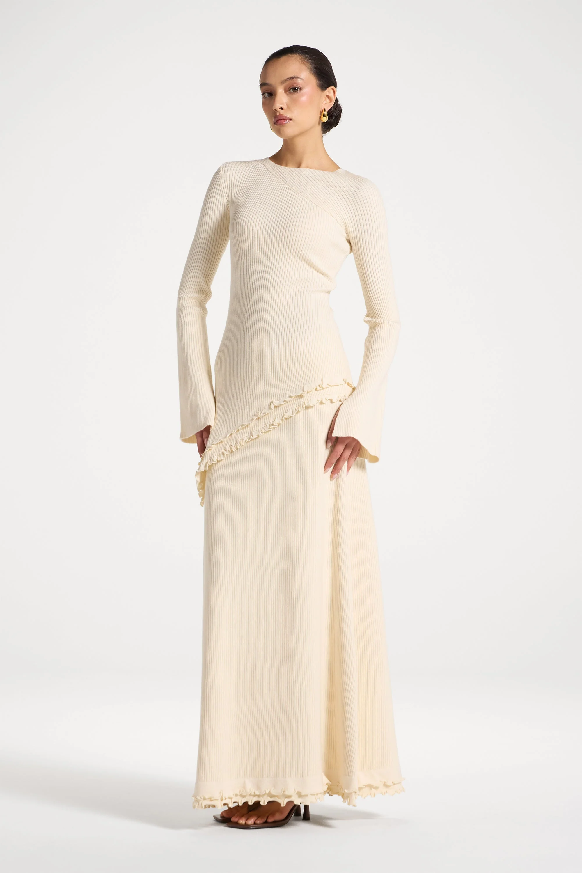 Ruffle Hem Knit Skirt - Ivory - Image 4