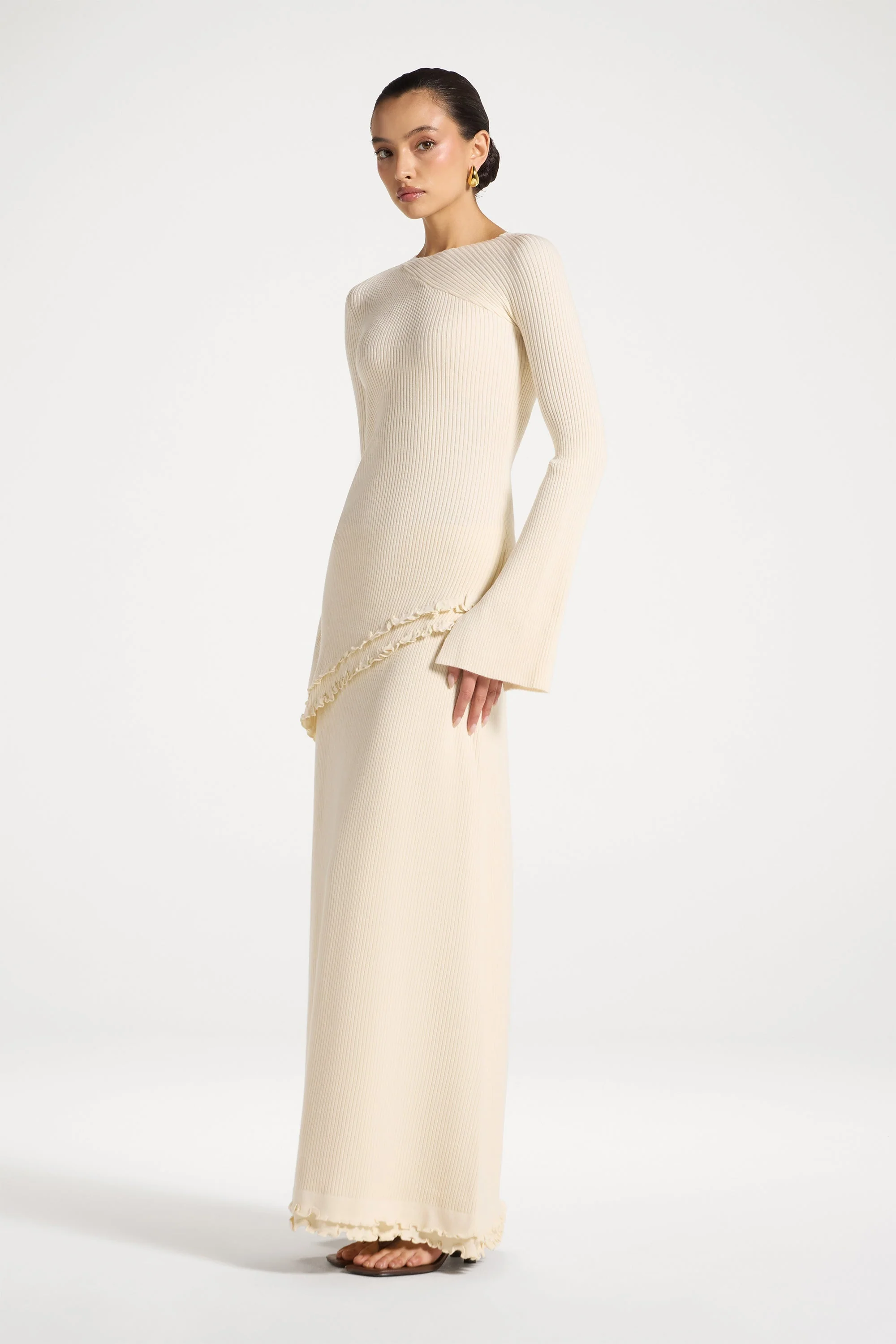 Ruffle Hem Knit Skirt - Ivory - Image 5