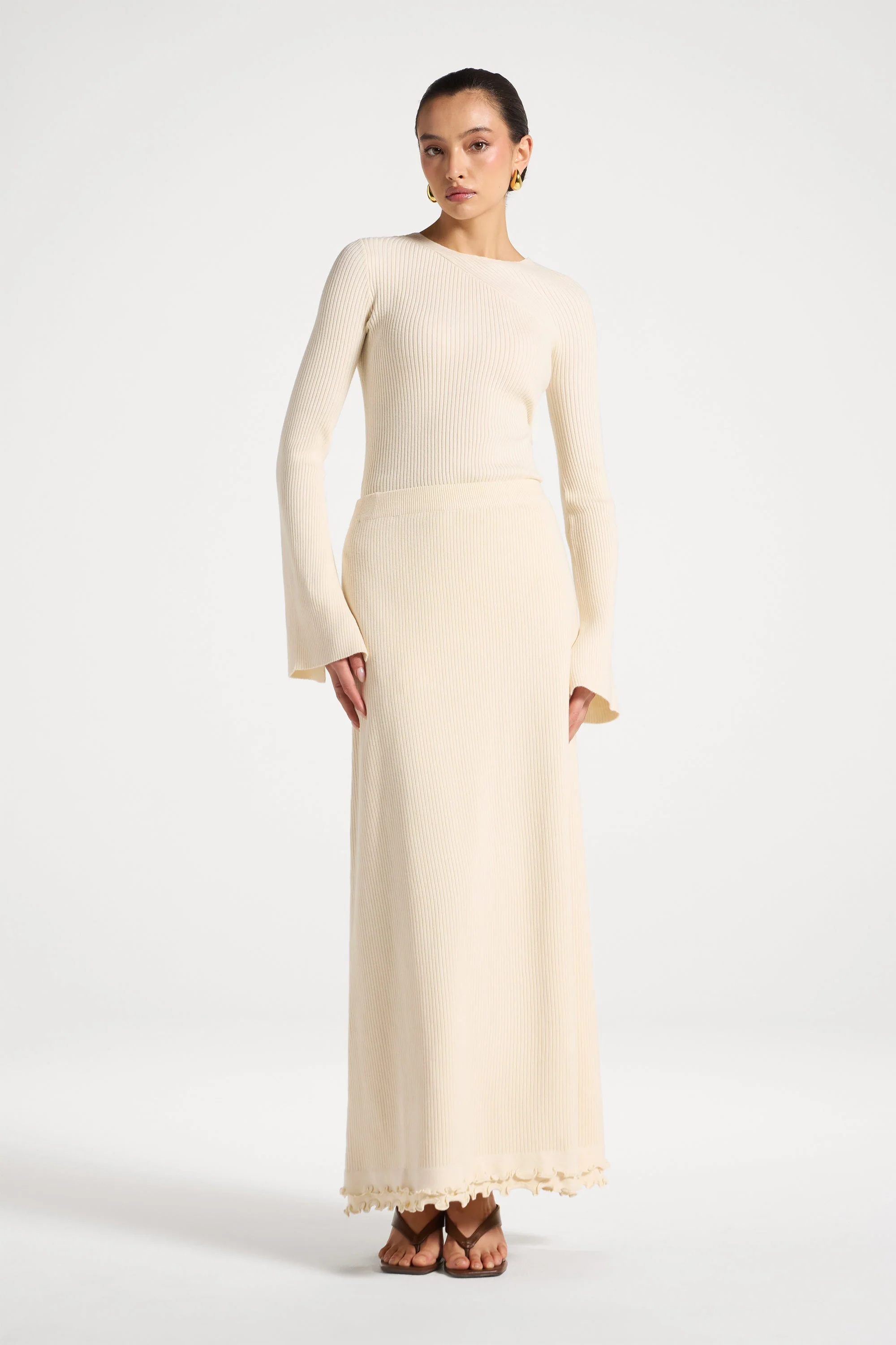 Ruffle Hem Knit Skirt - Ivory - Image 7
