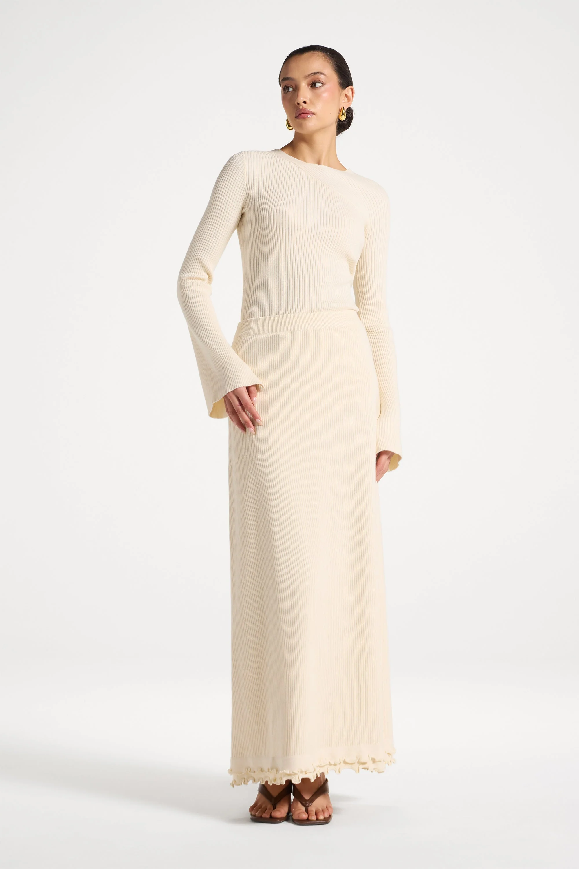 Ruffle Hem Knit Skirt - Ivory - Image 8