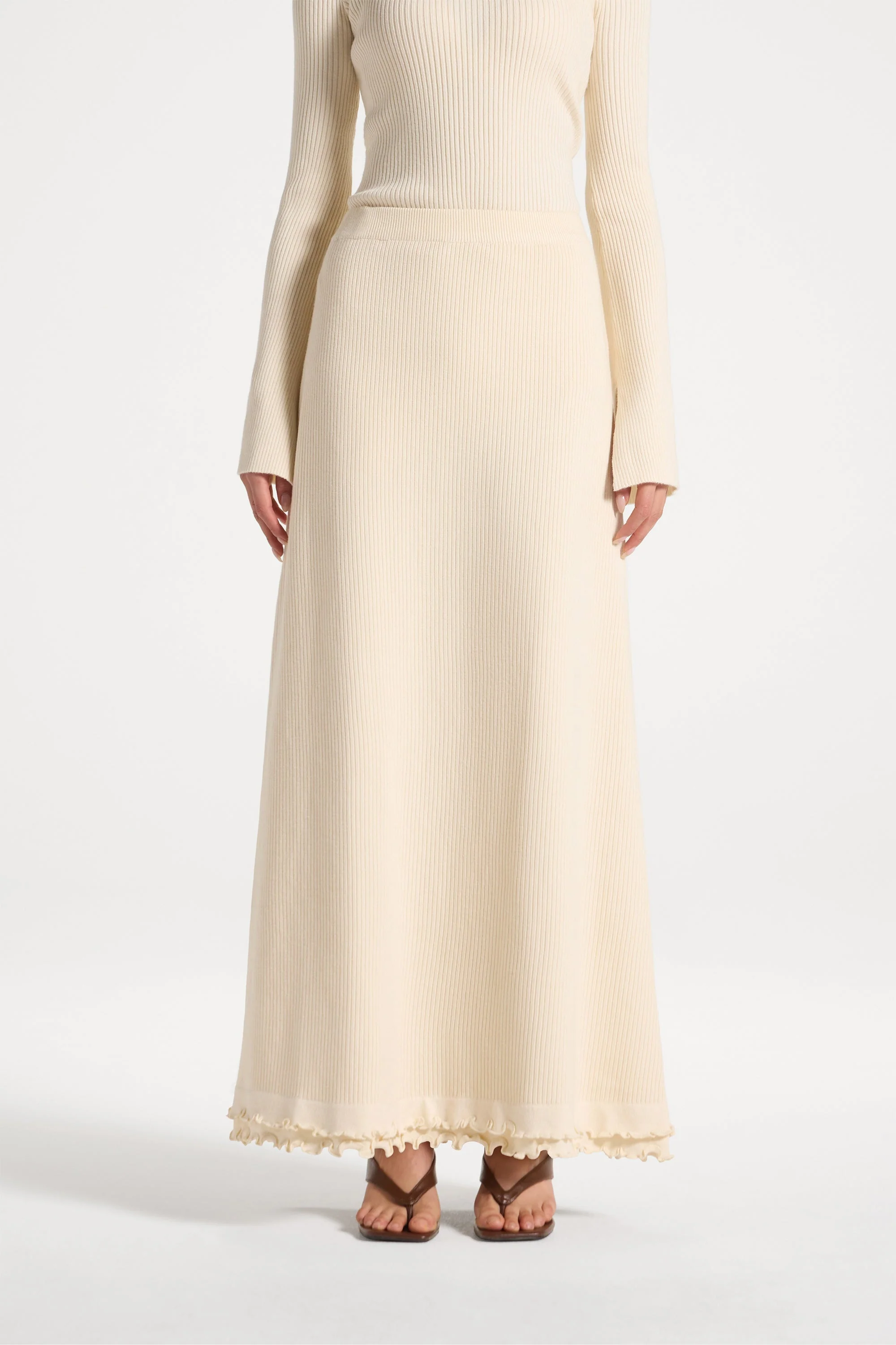 Ruffle Hem Knit Skirt - Ivory - Image 9