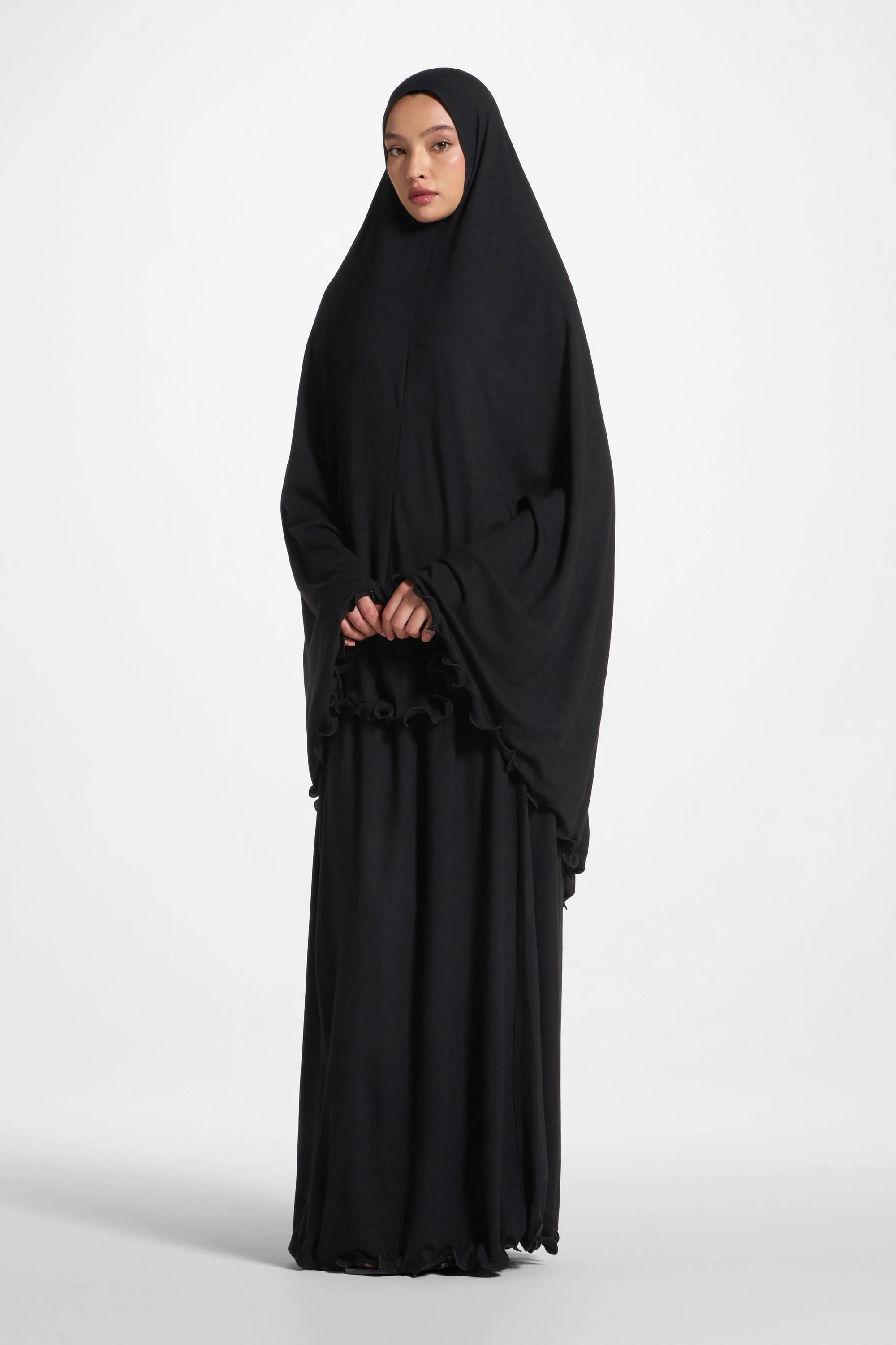 Ruffle Jersey Prayer Set - Black
