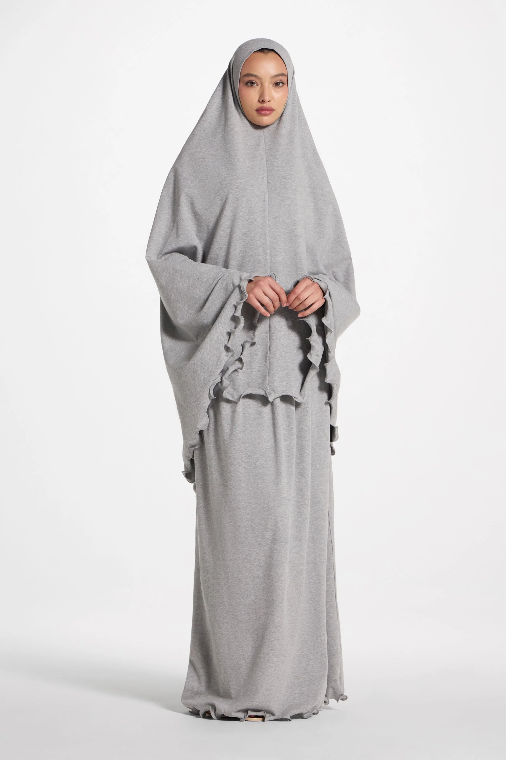 Ruffle Jersey Prayer Set - Heather Grey