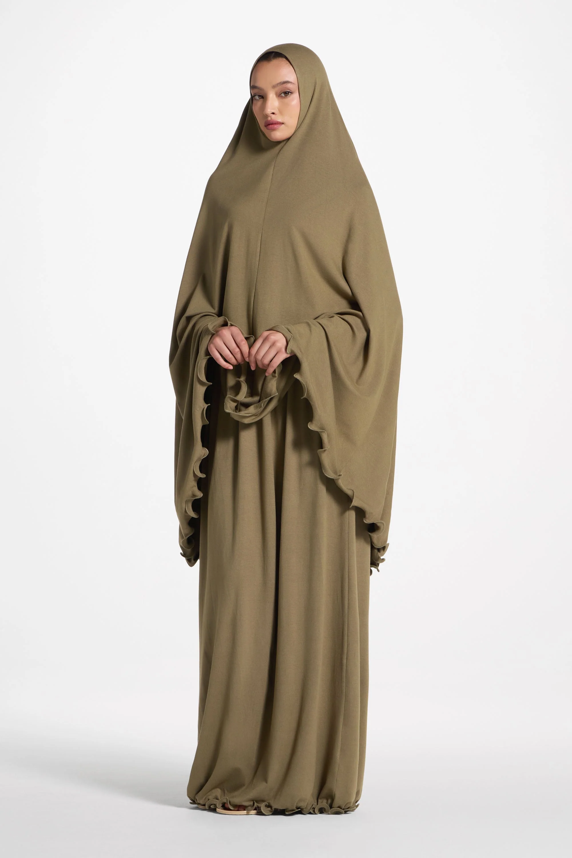 Ruffle Jersey Prayer Set - Olive - Image 4