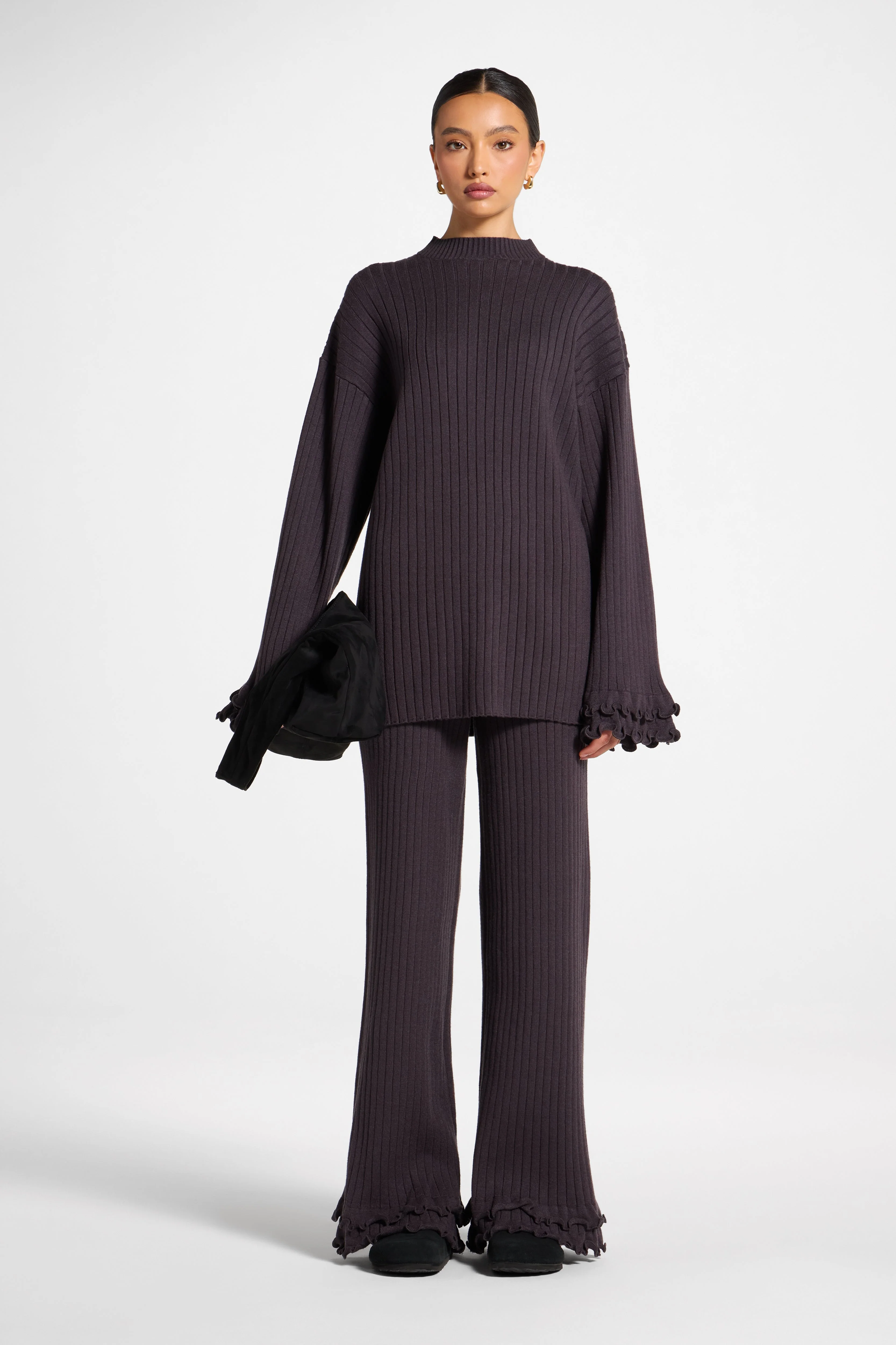 Ruffle Sleeve Knit Top - Peppercorn - Image 2